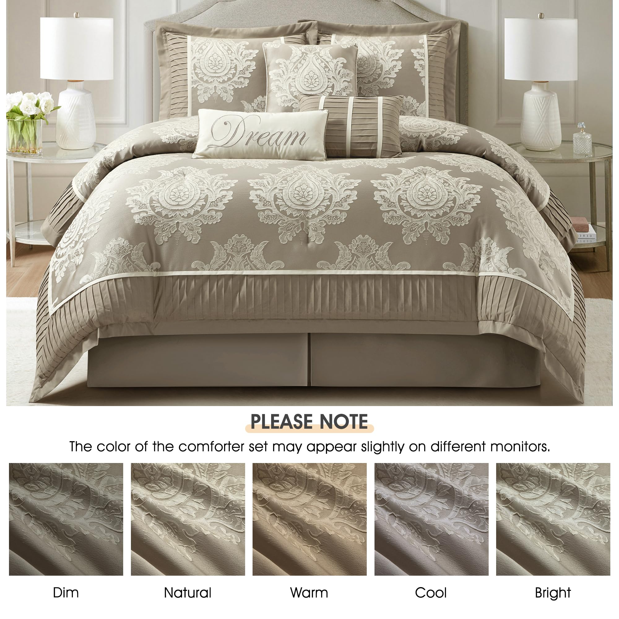 King Size Jacquard Damask Comforter Set 7 Pieces