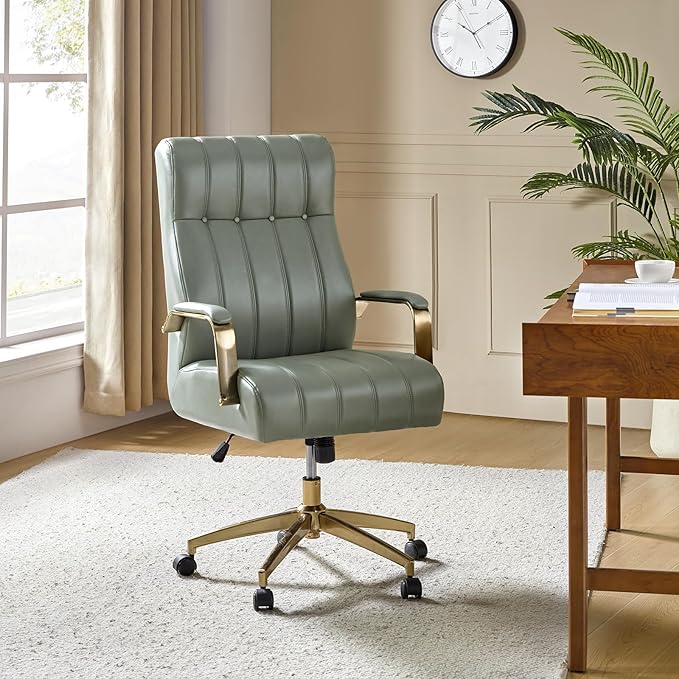 Executive Office Chair with Tufted Faux Leather and Gold Base