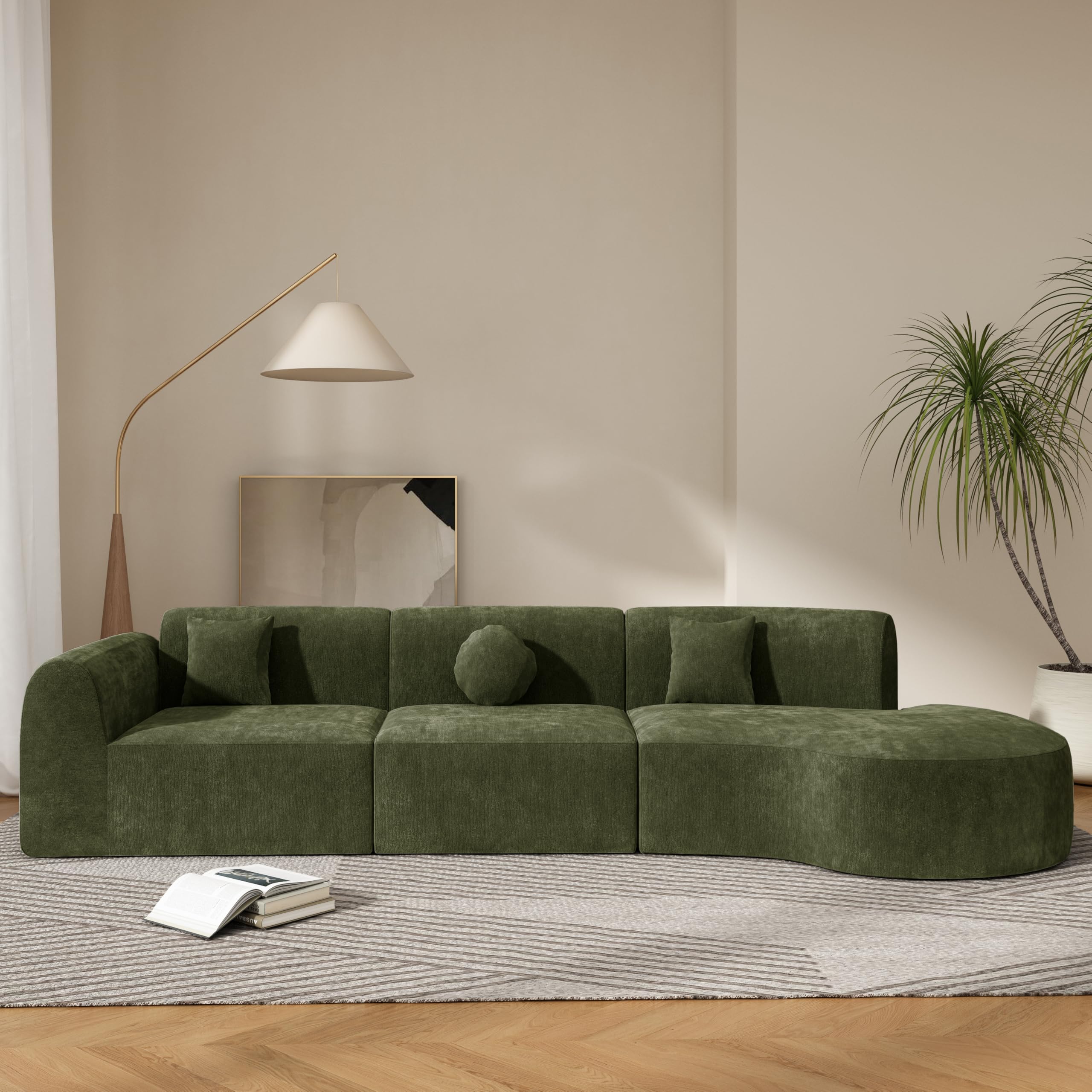 140" Curved Sectional Sofa Set with Chaise Lounge