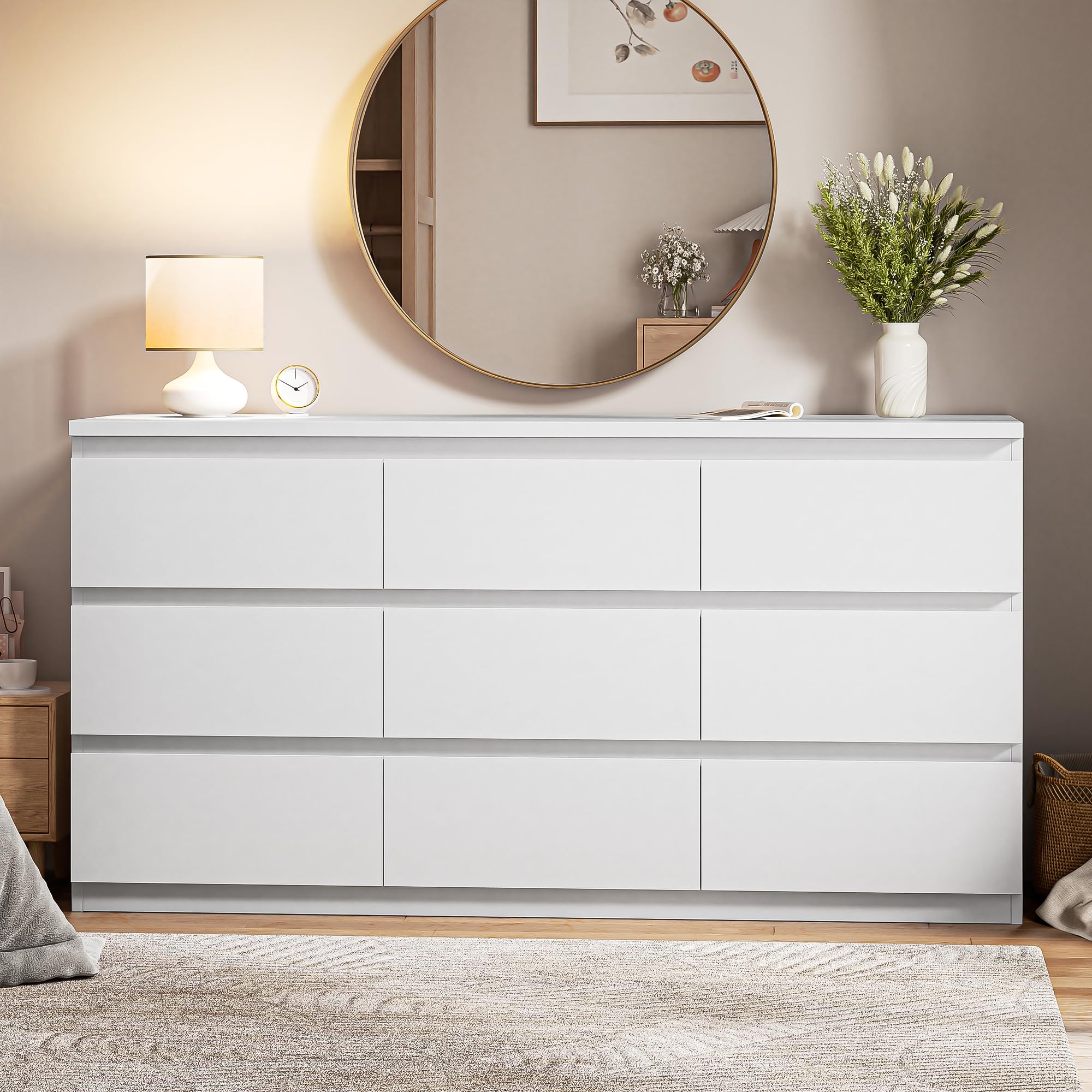 Modern White 9 Drawer Dresser for Bedroom