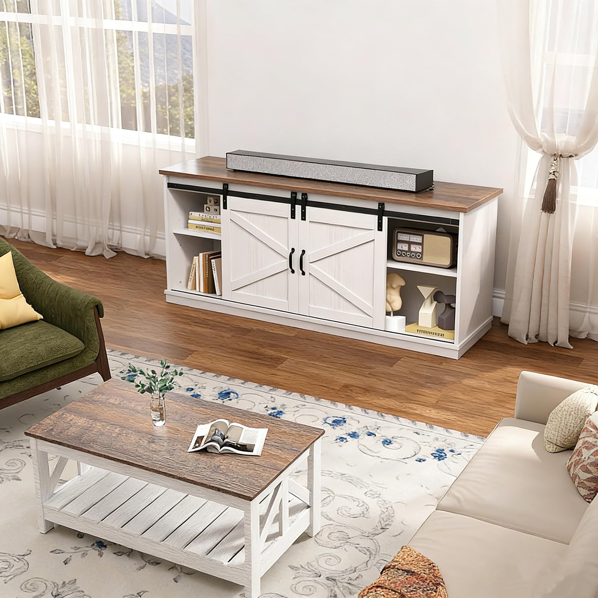 TV Stand Entertainment Center with Sliding Barn Doors