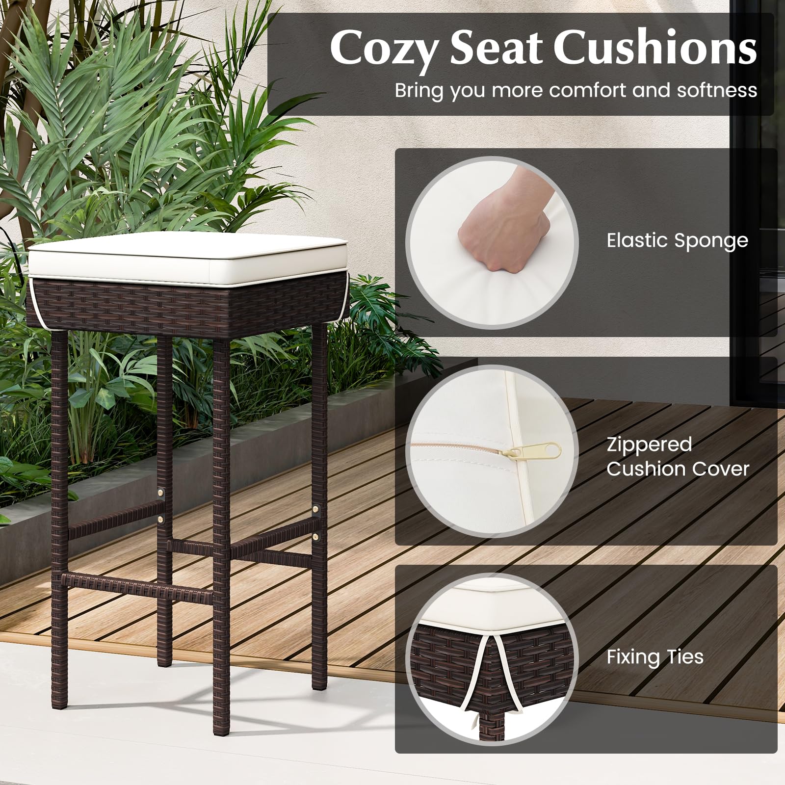 Outdoor Rattan Bar Stools Set of 2