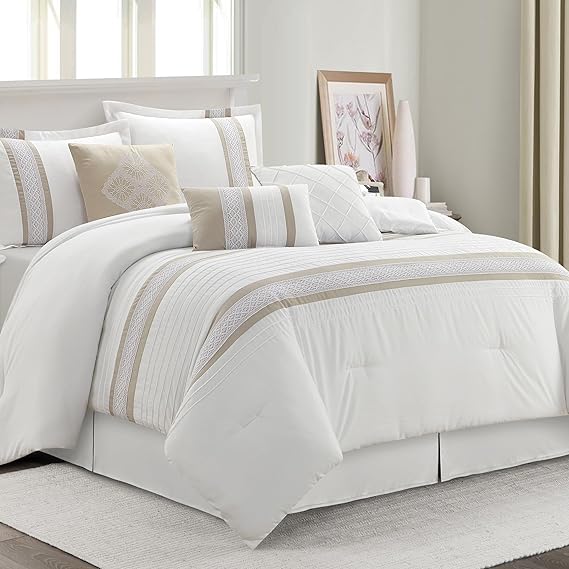 7 Piece Boho Comforter Set California King Grey White