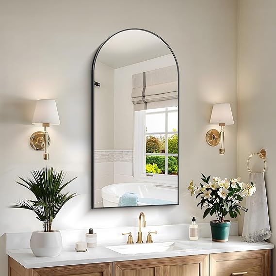 Arched Wall Mirror 24x40 Black Aluminum Frame
