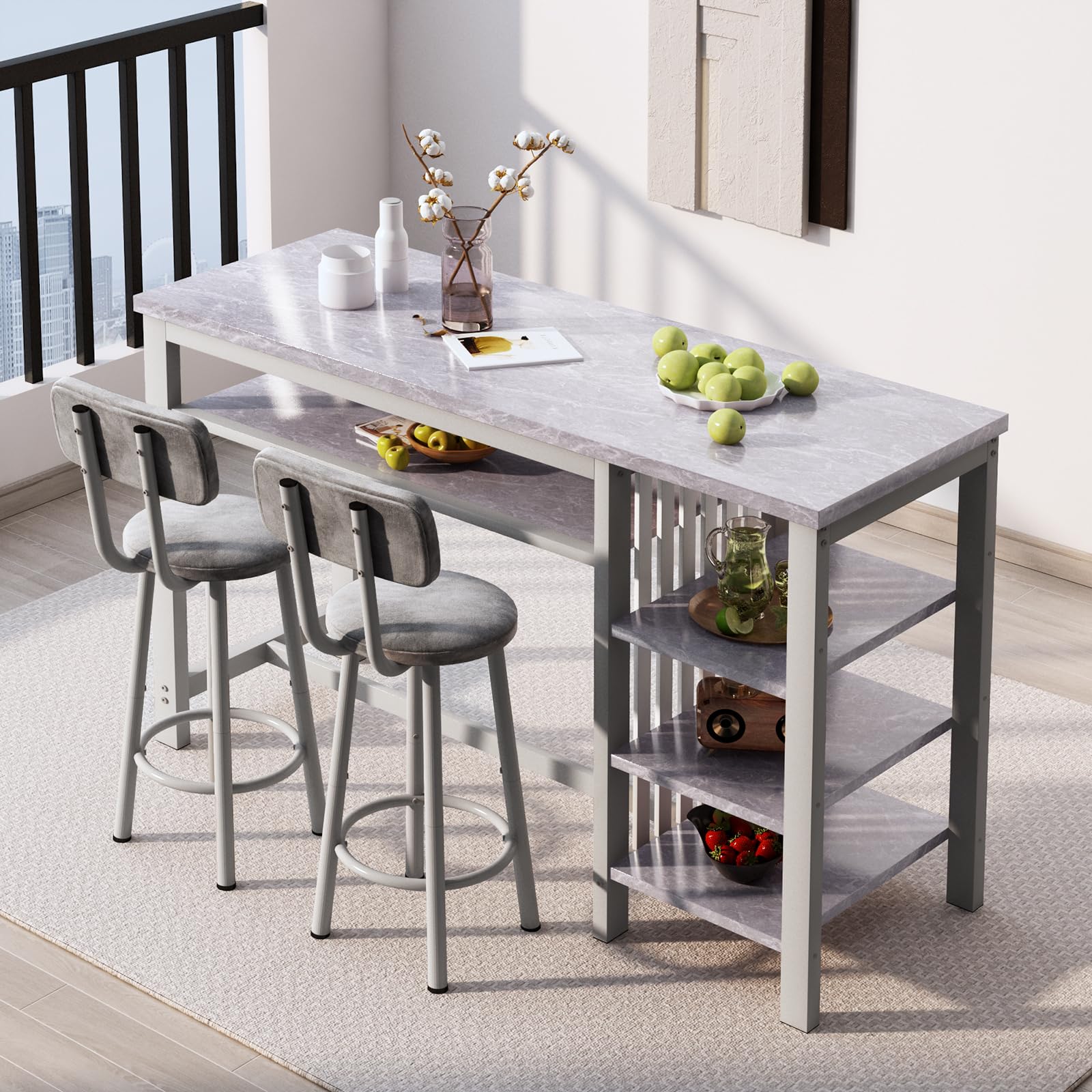 3-Piece Bar Table Set with Storage Shelves