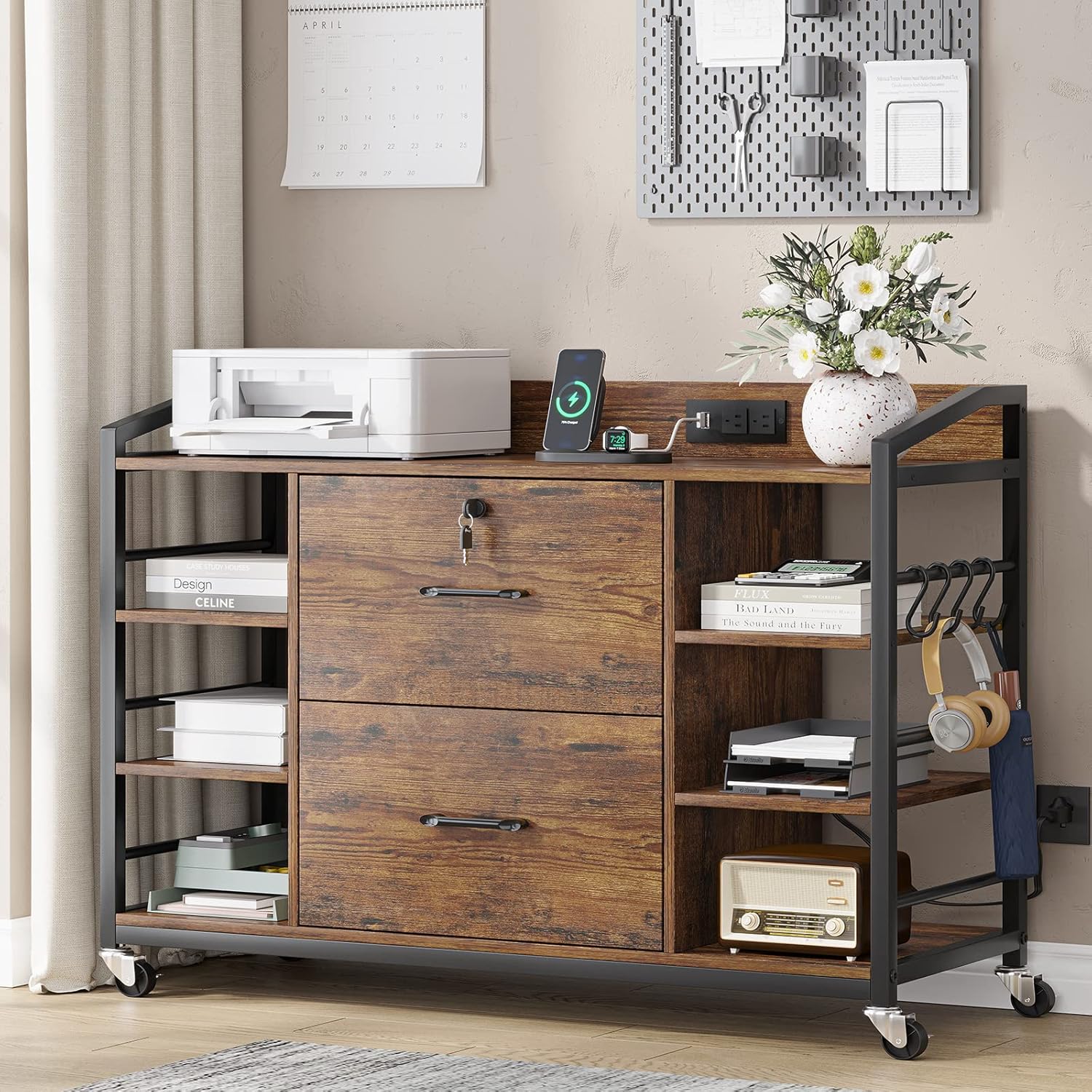2-Drawer Mobile File Cabinet with Power Strip