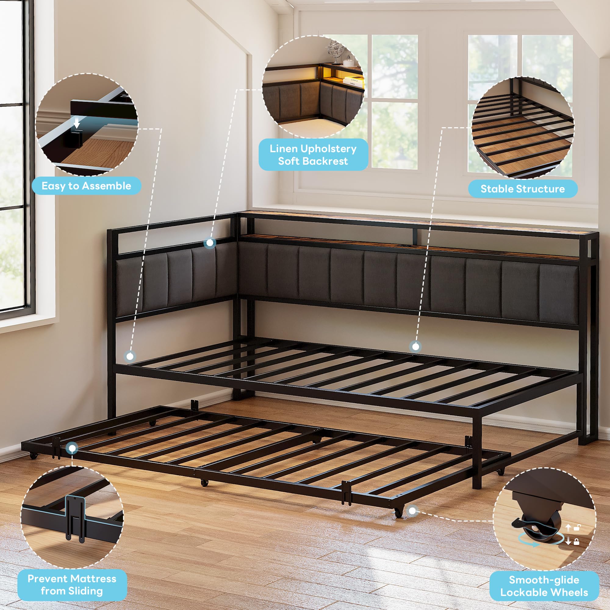 Full Daybed with Trundle and LED Lights