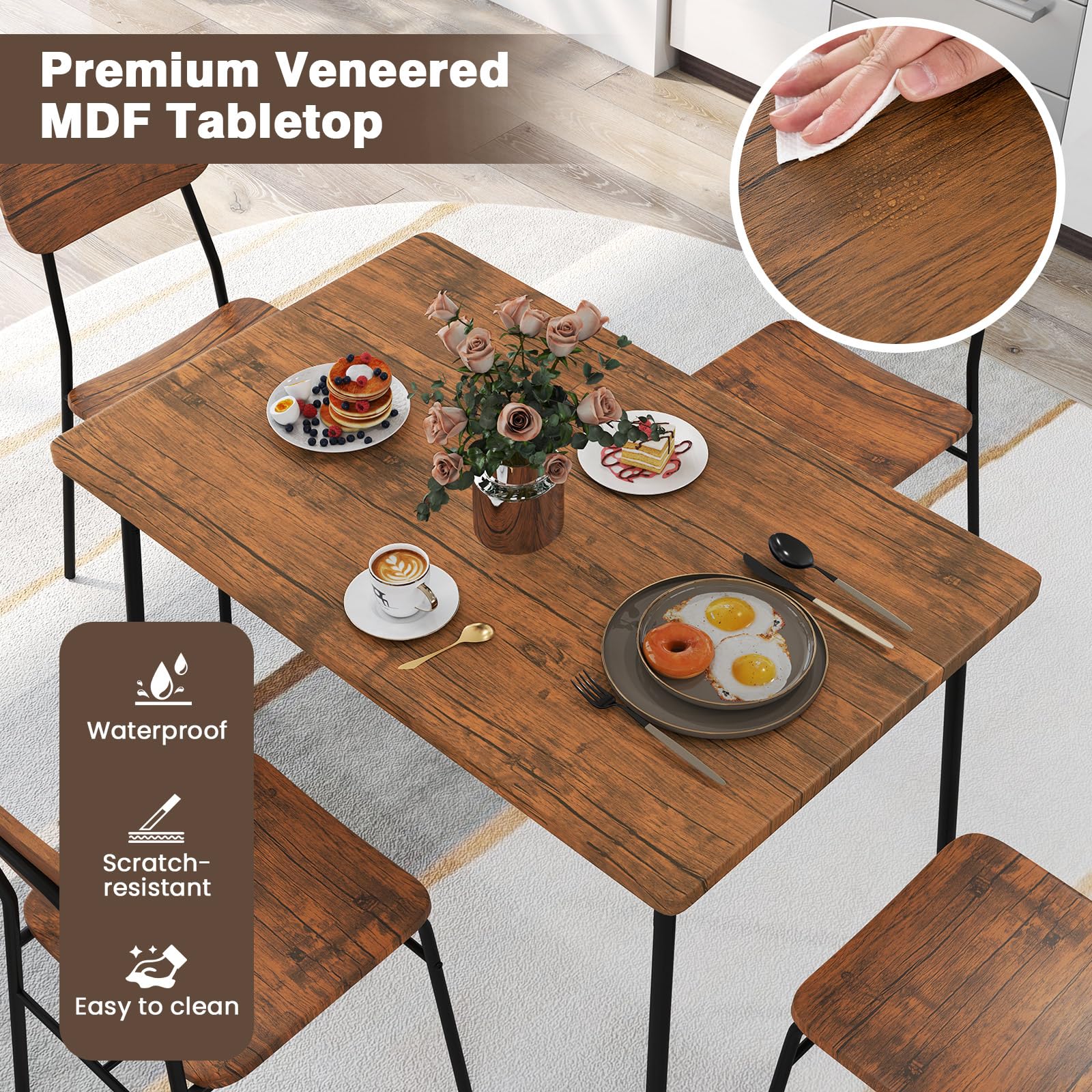 5-Piece Industrial Dining Table Set