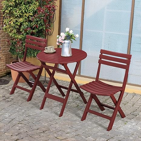 3 Piece Foldable Patio Bistro Set with Round Table