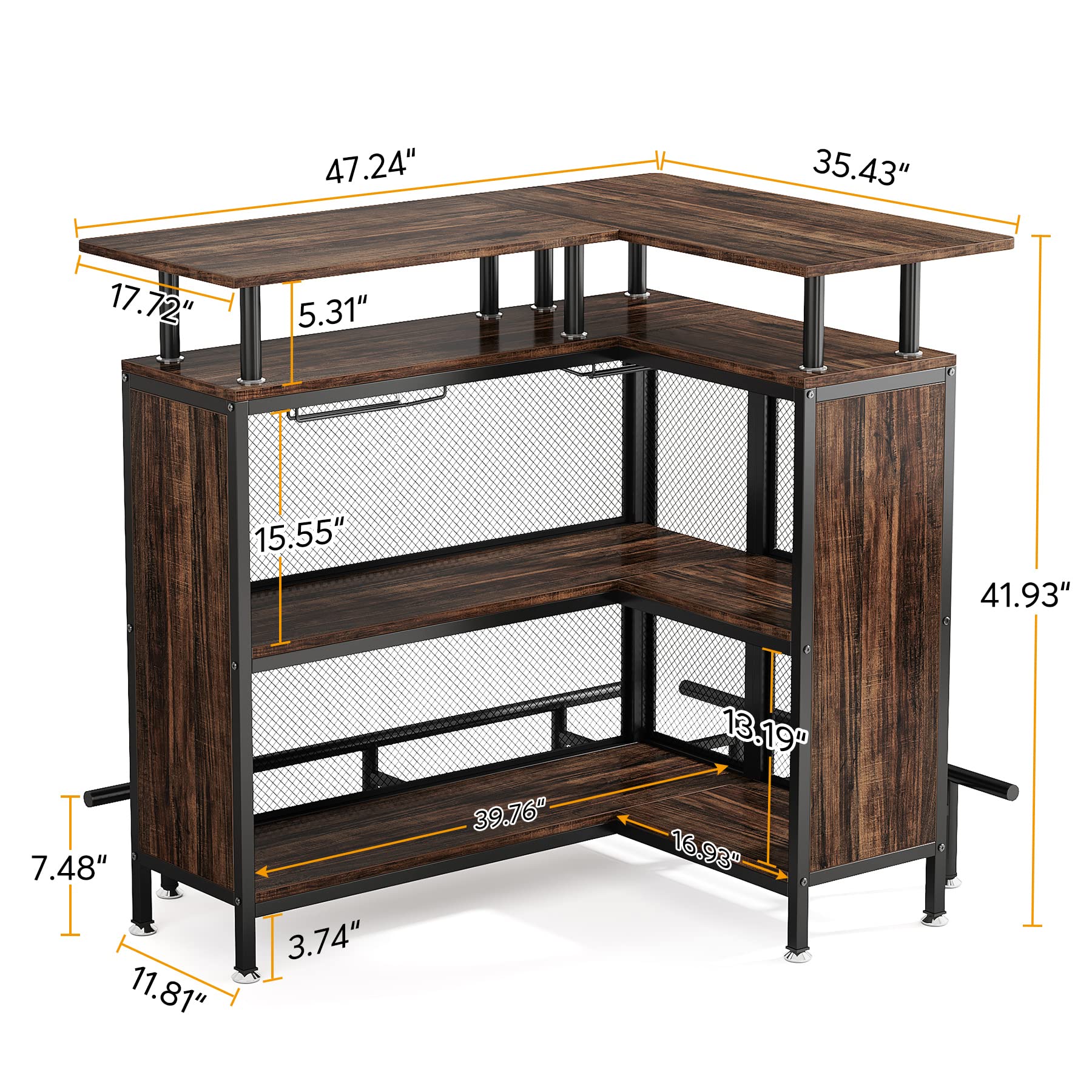 L-Shaped Bar Table with Stemware Racks