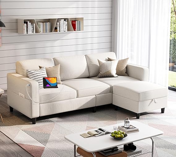 78" L-Shaped Sectional Sofa with Storage Ottoman
