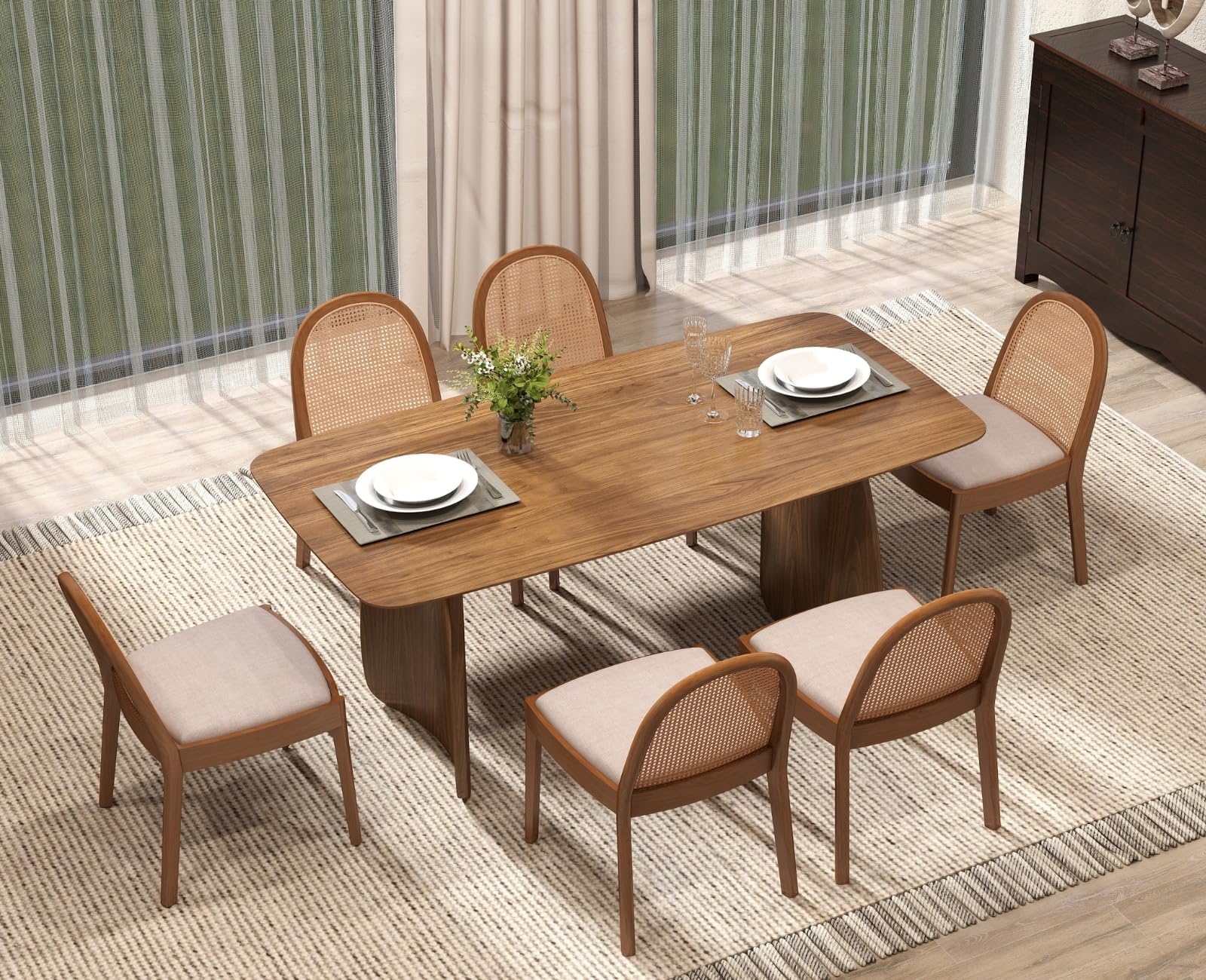 70 Inch Solid Wood Dining Table with Curved Legs