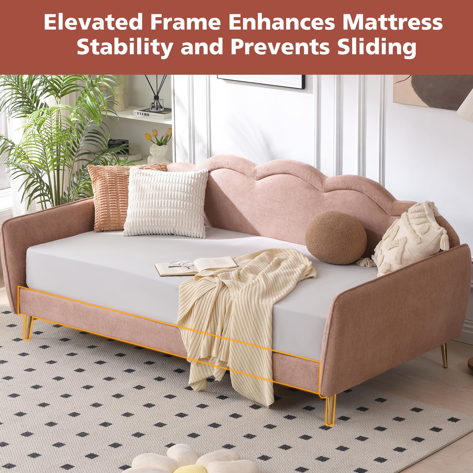 Twin Size Upholstered Daybed with Cloud-Shaped Backrest