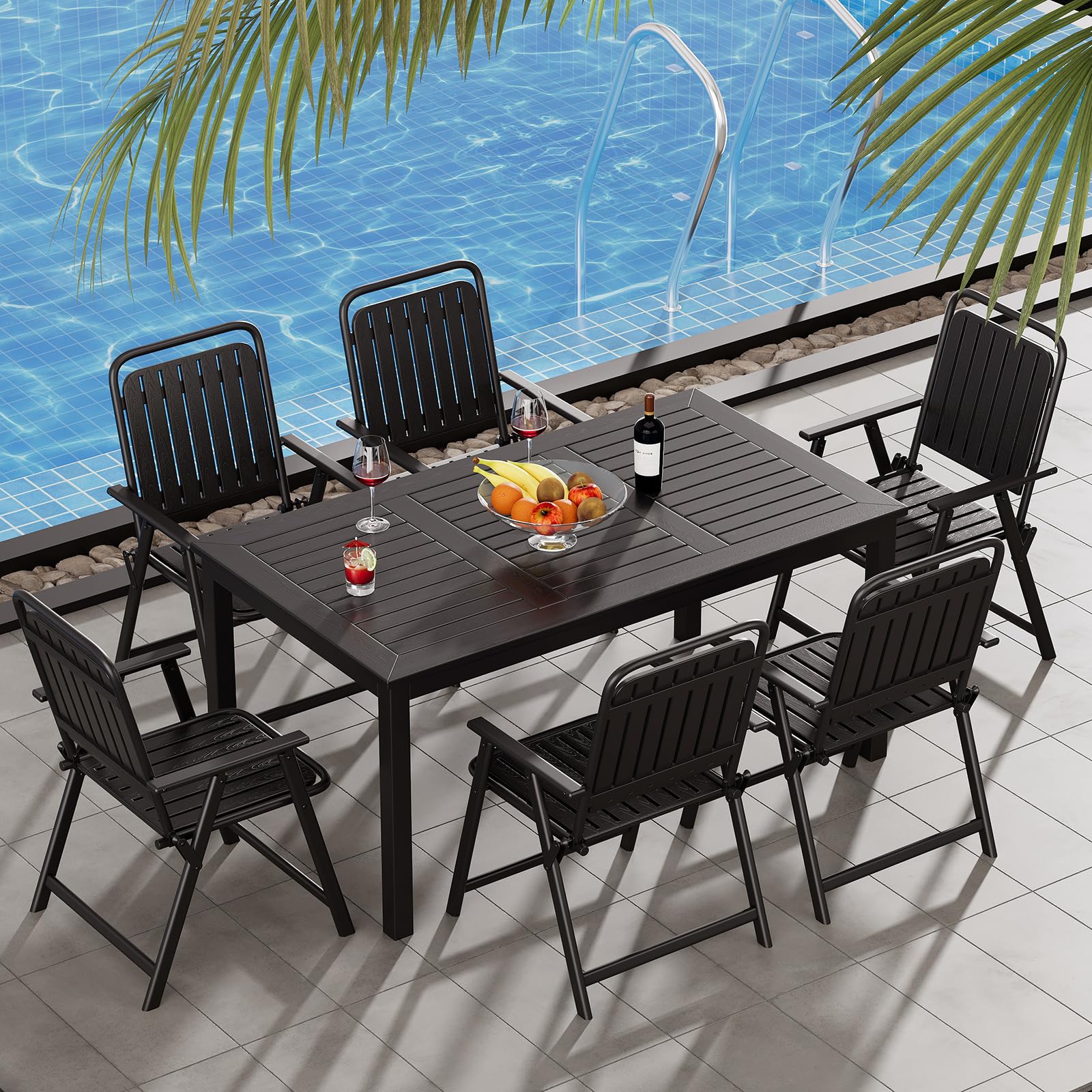 Outdoor Dining Table for 6 Rectangle Weather-Resistant Black