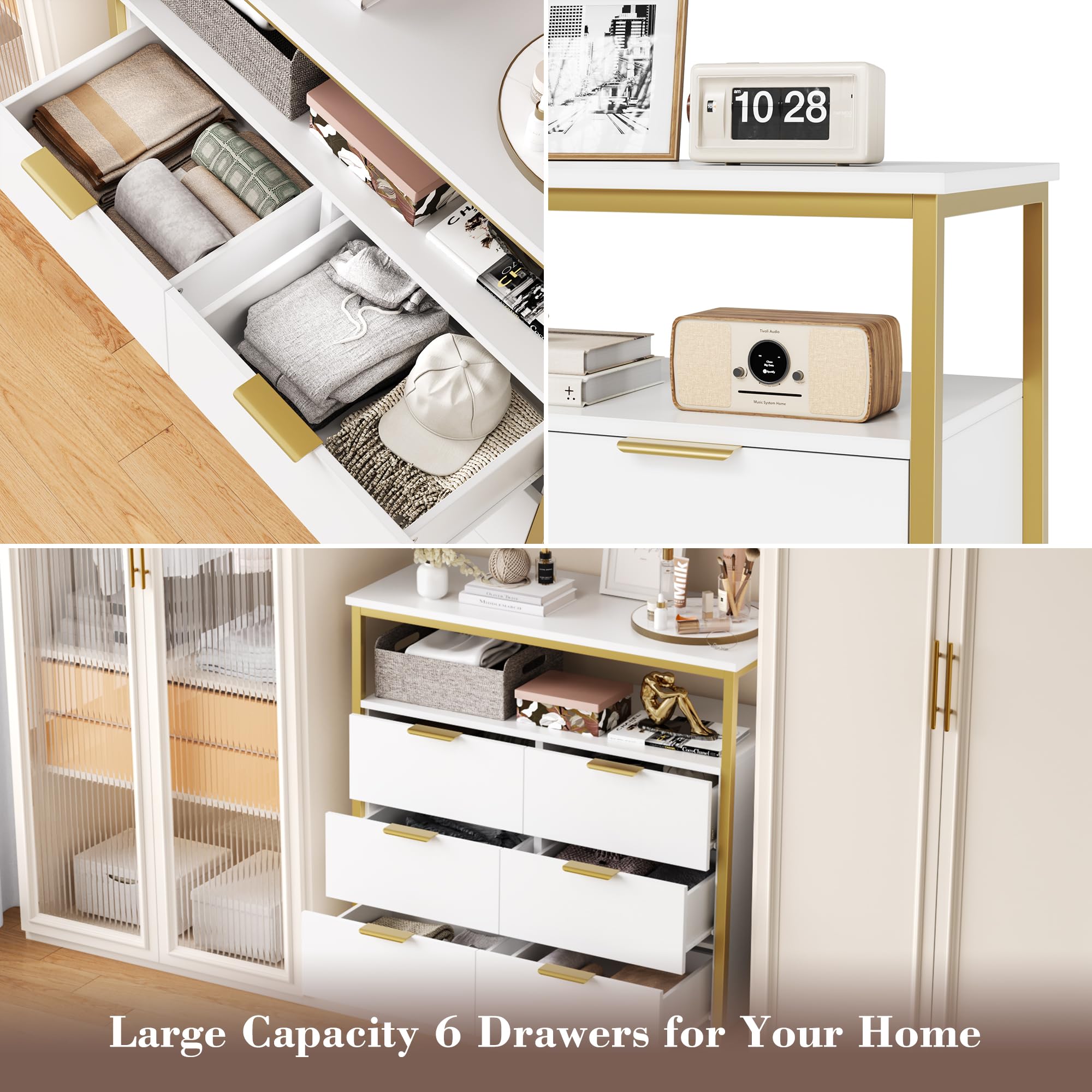 6 Drawer White Dresser with Shelf