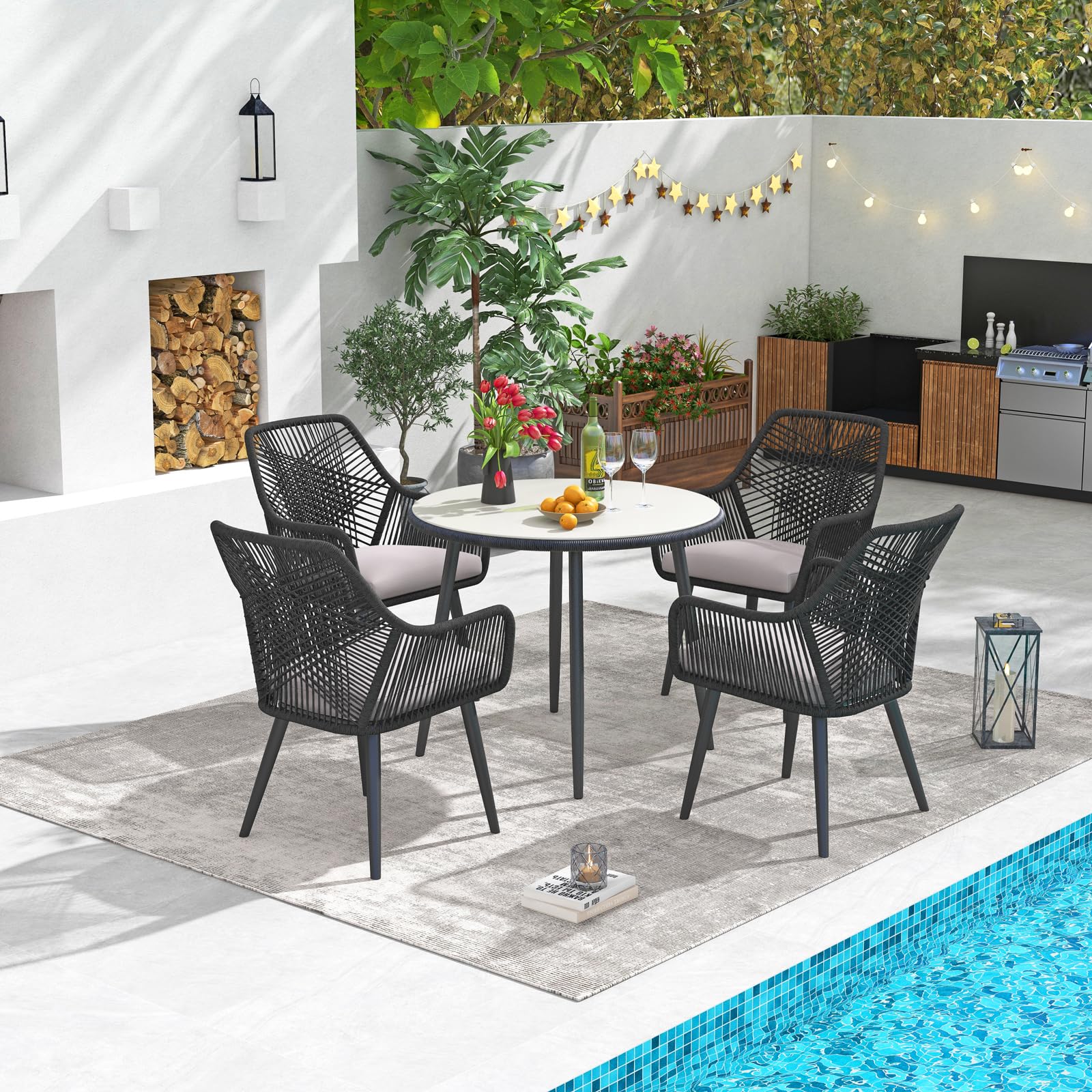 5-Piece Patio Dining Set with Cushioned Chairs