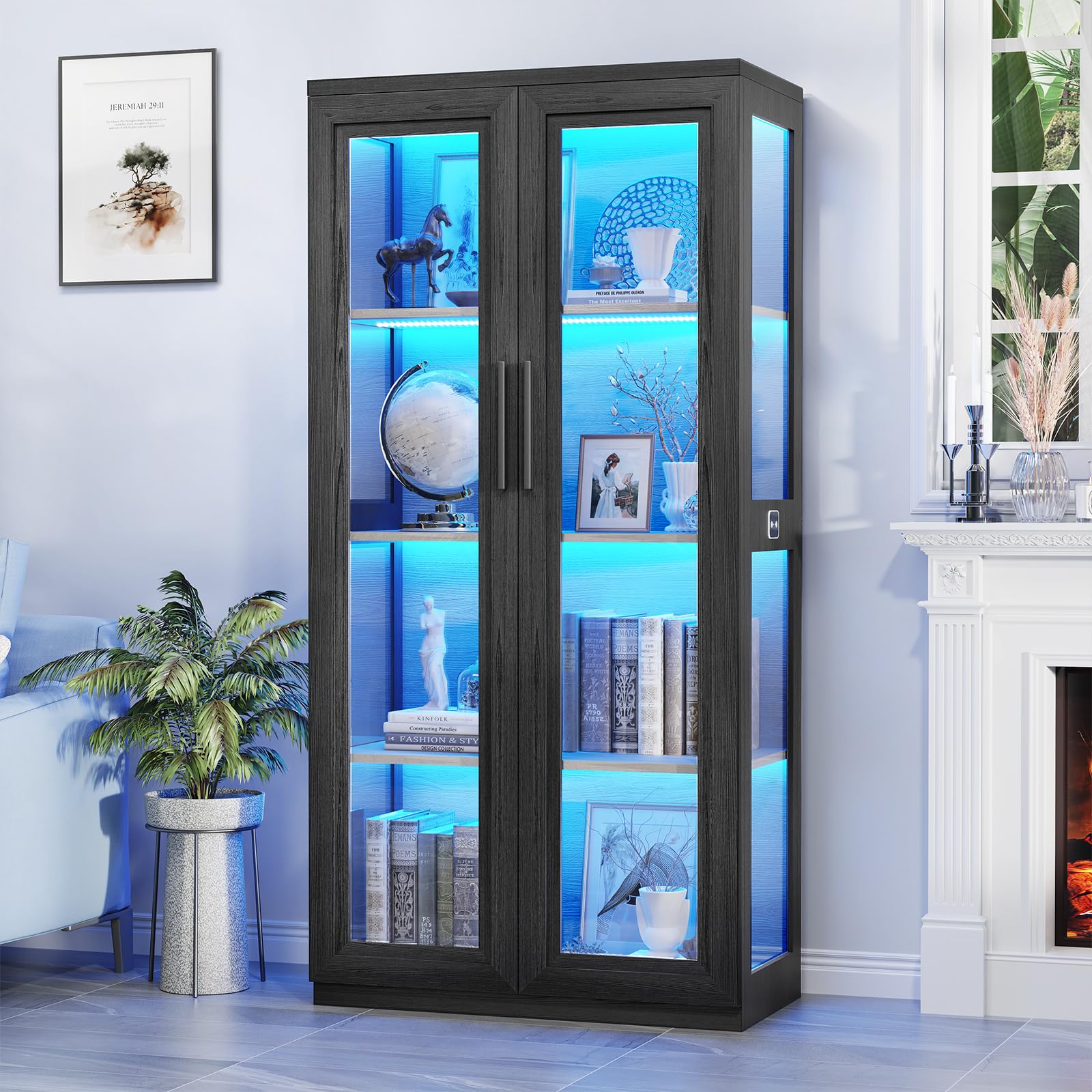 Curio Cabinet with Glass Doors and LED Lights