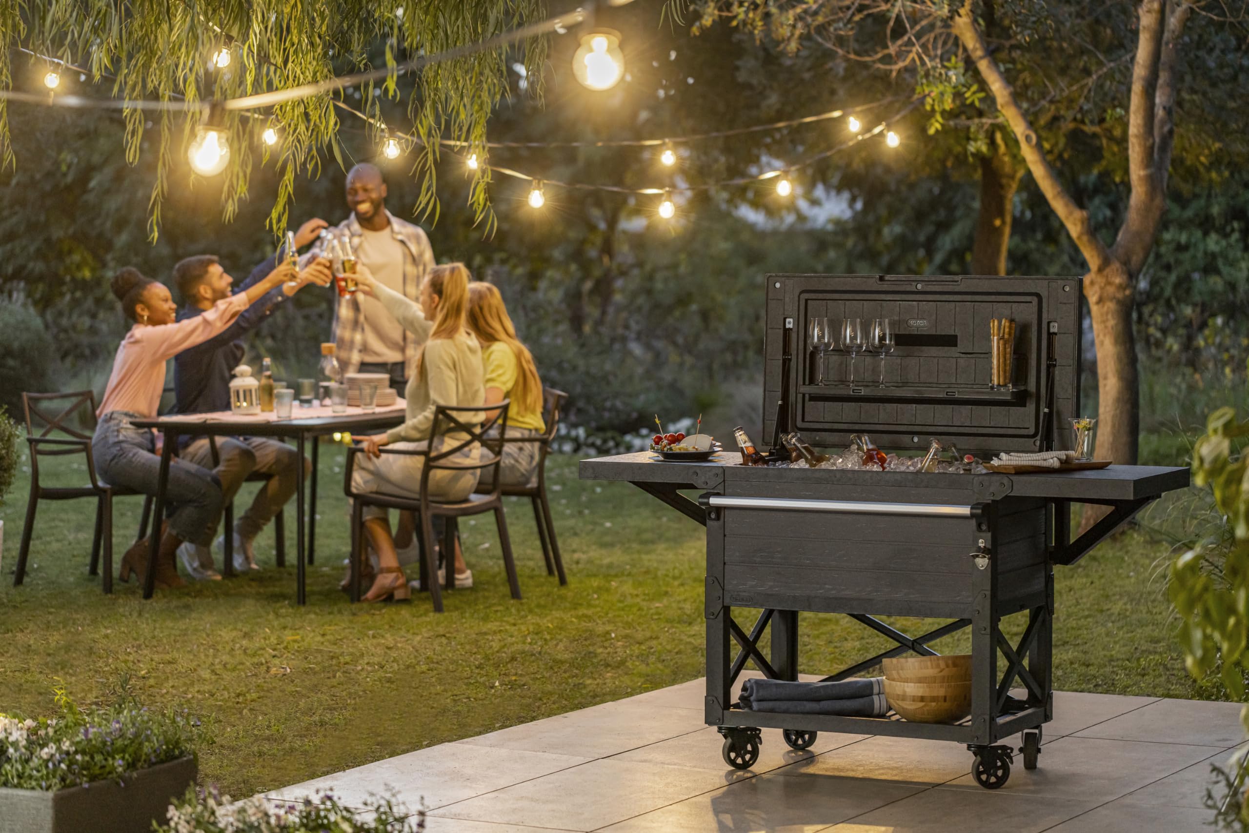 Outdoor Rolling Patio Cooler Cart with Bottle Opener