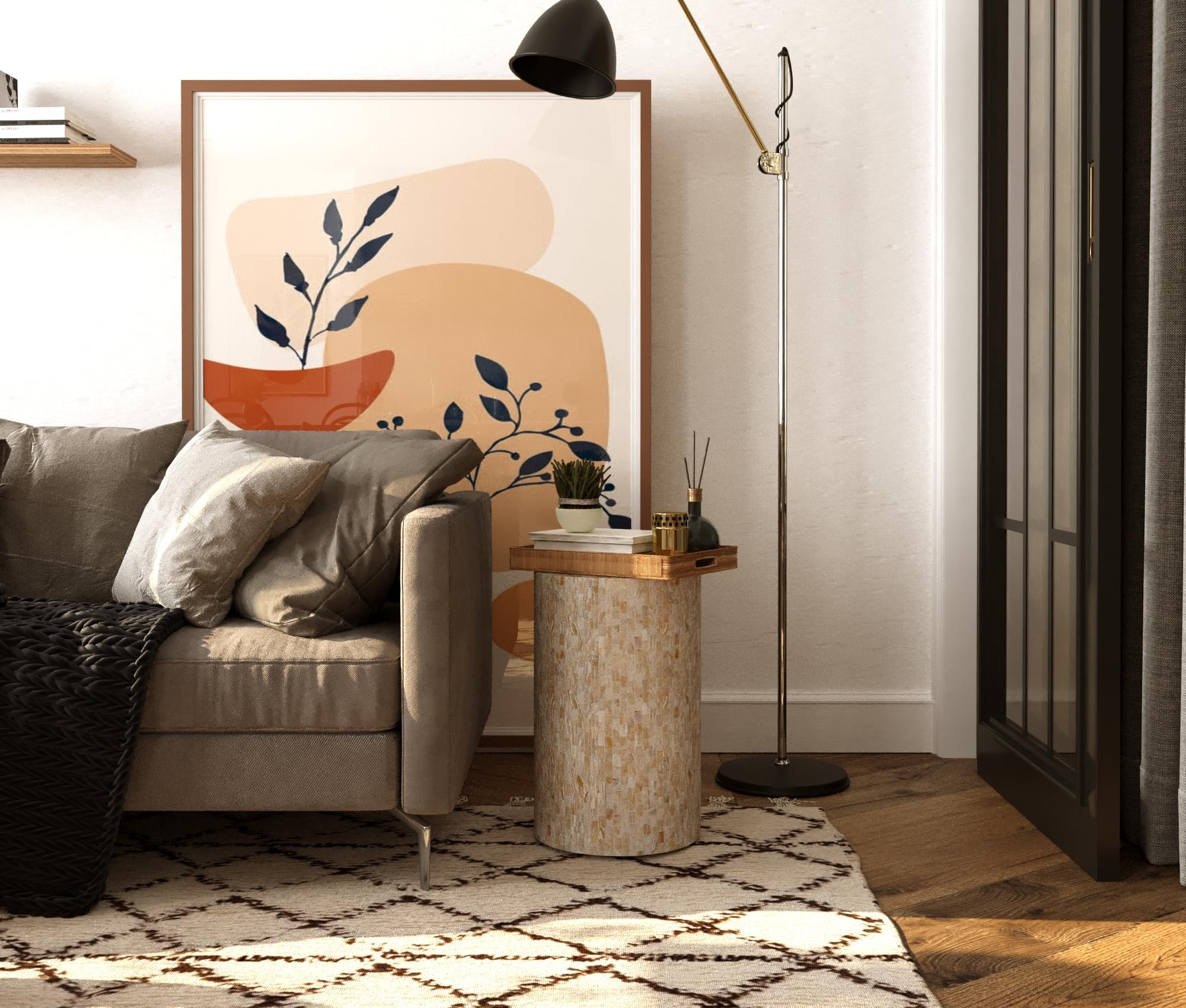 Mother of Pearl Cylinder Drum End Table