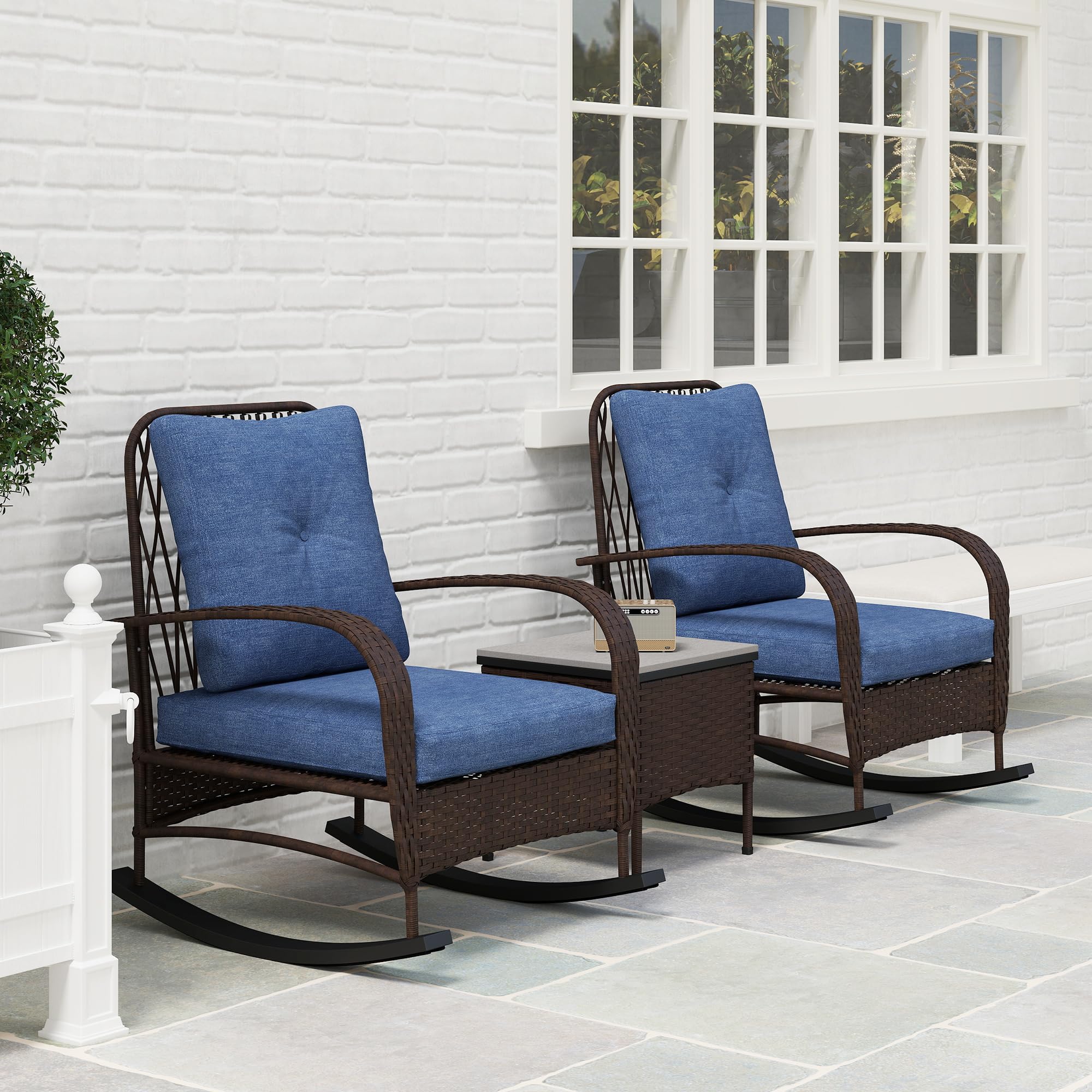 3 Piece Wicker Patio Furniture Set with Rocking Chairs