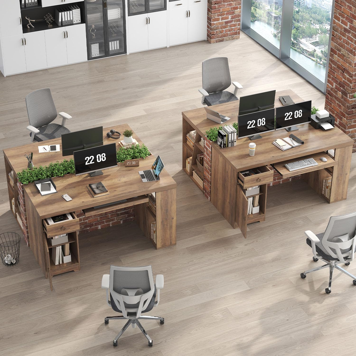 55 Inch Executive Office Desk with Drawers and Storage
