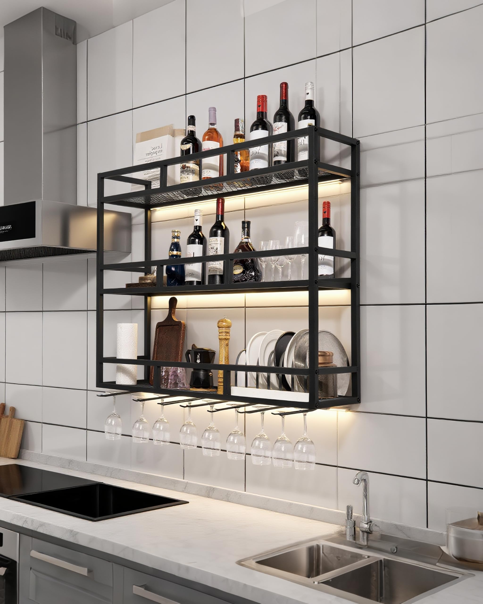 Wall Mounted Wine Rack with LED Light