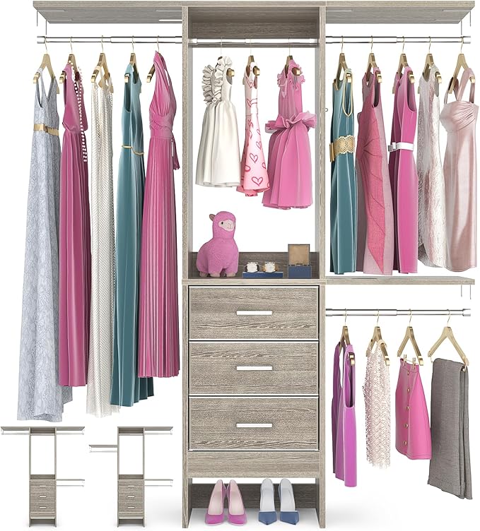 4ft Closet Organizer System with 3 Fabric Drawers and Adjustable Shelves