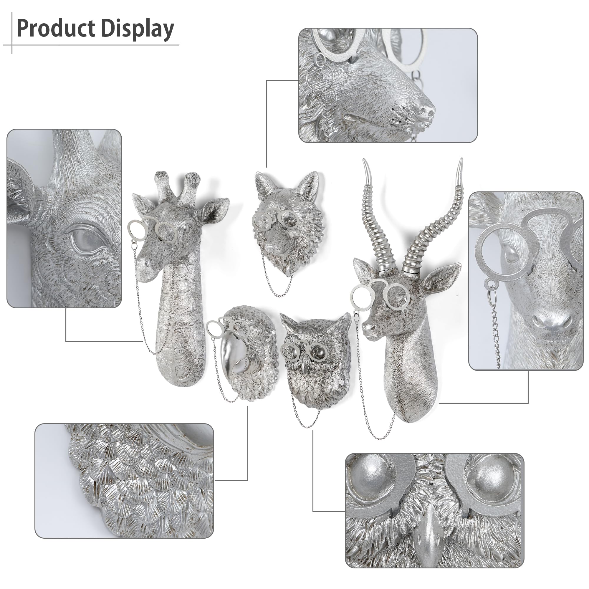 Silver Animal Head Wall Decor Set - 5 Pack