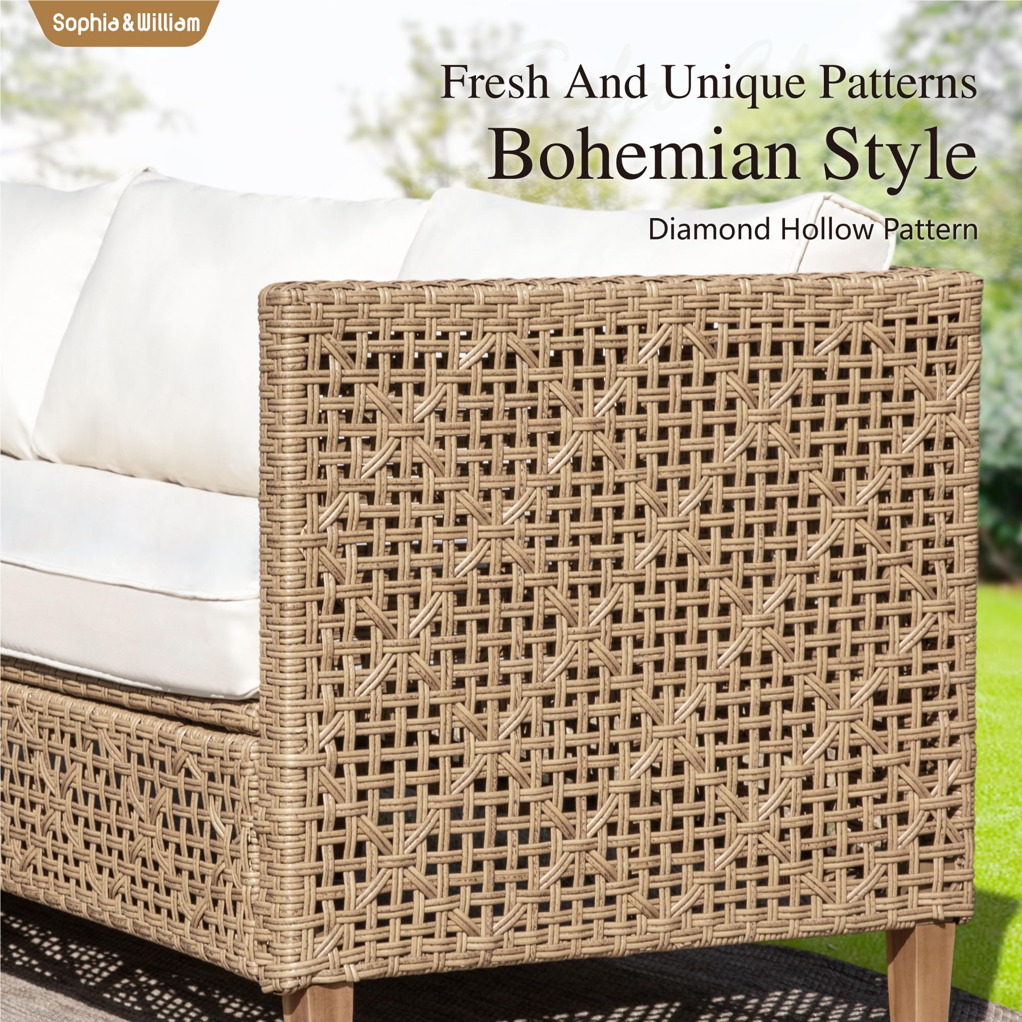 Boho Wicker Patio Sectional Set with Storage Coffee Table