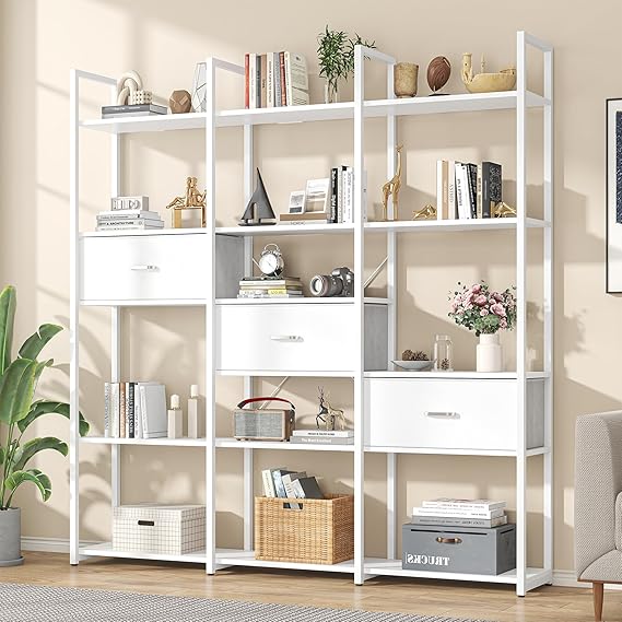 73.6" Tall Bookshelf with 3 Drawers and 16 Storage Shelves