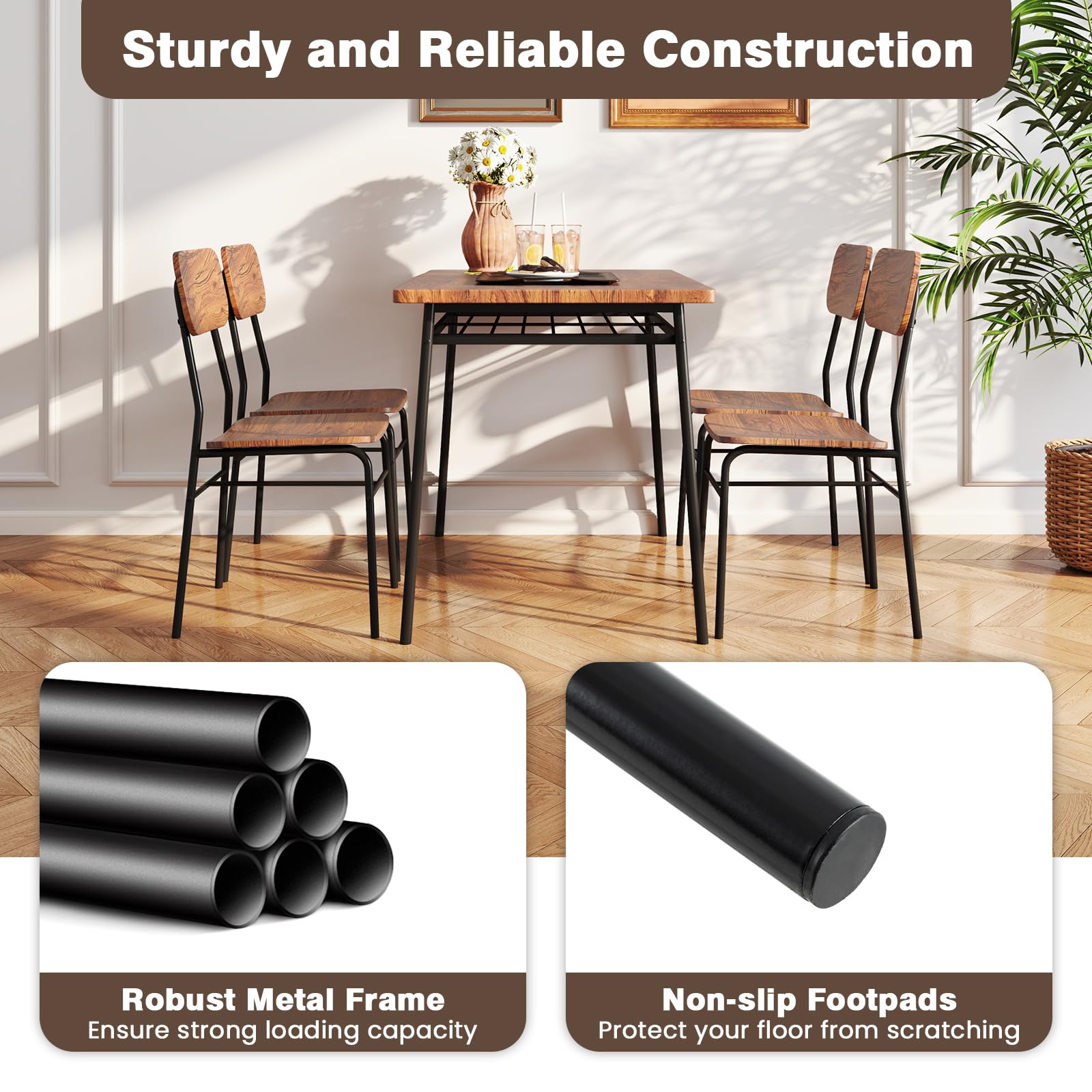 5-Piece Dining Table Set with Storage Rack