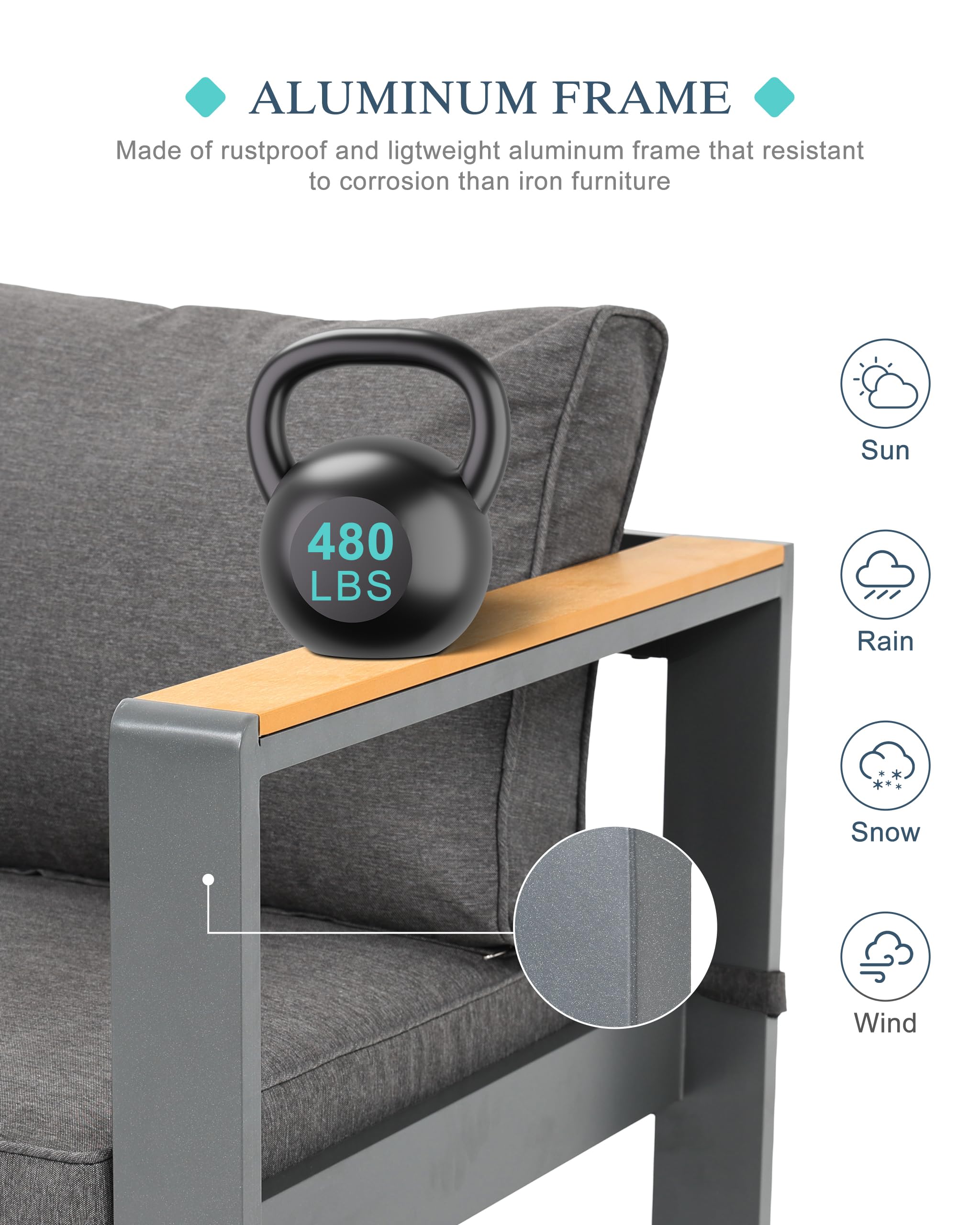 Outdoor Aluminum Patio Loveseat with Washable Cushion