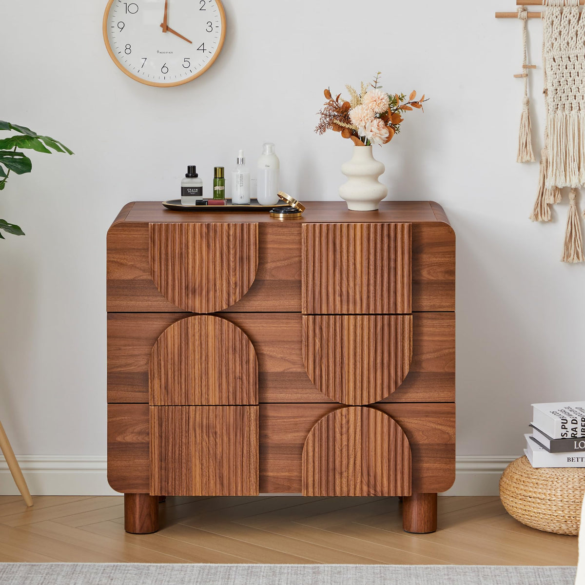 3 Drawer Mid Century Modern Fluted Dresser