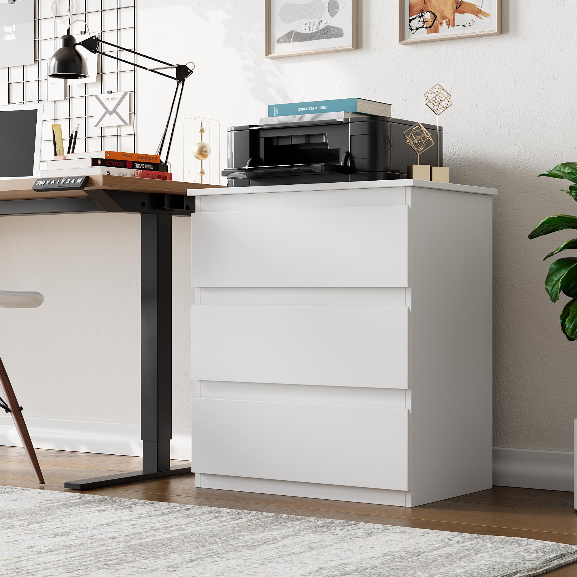 White Nightstand with 3 Drawers