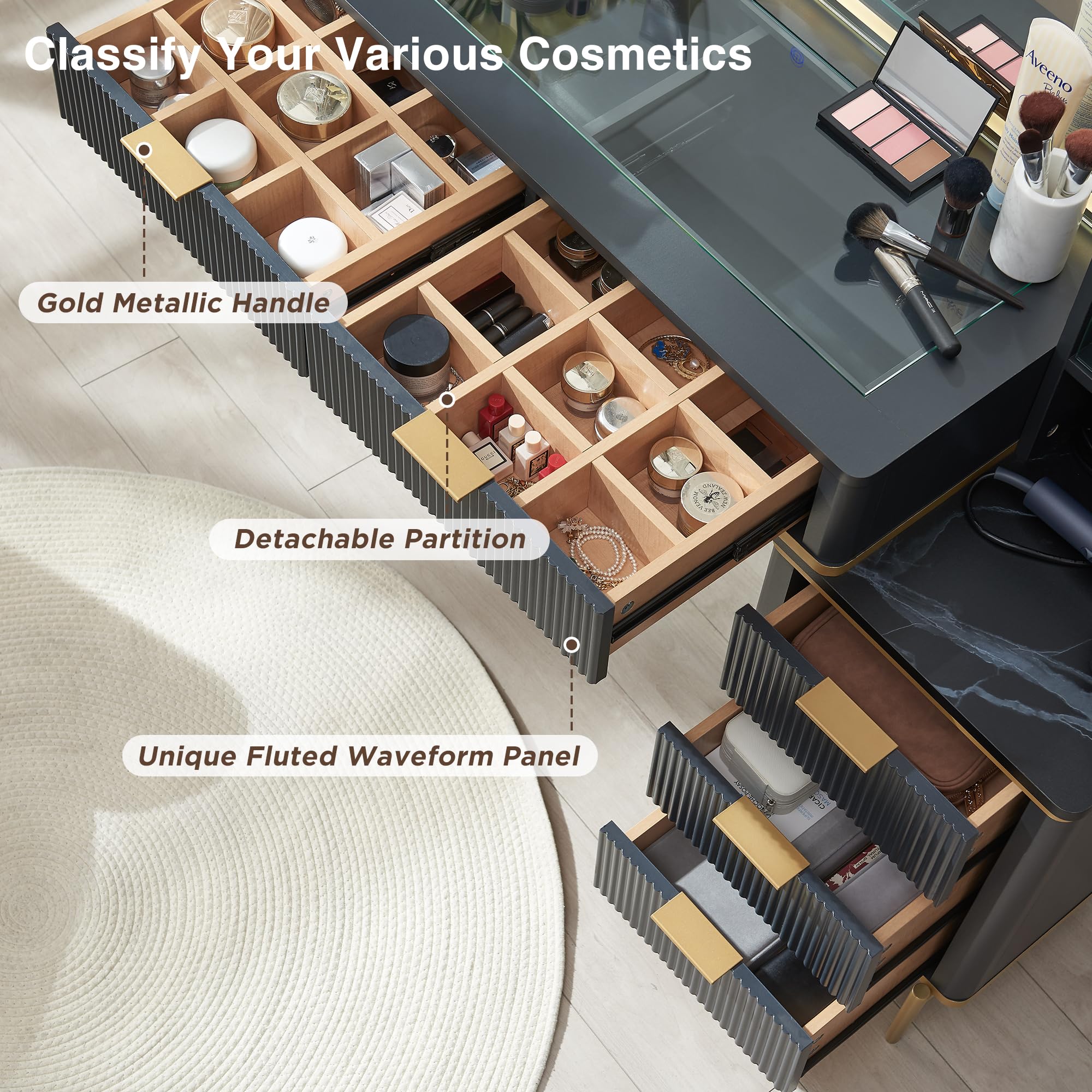 Makeup Vanity Desk with Lighted Mirror and 5 Drawers