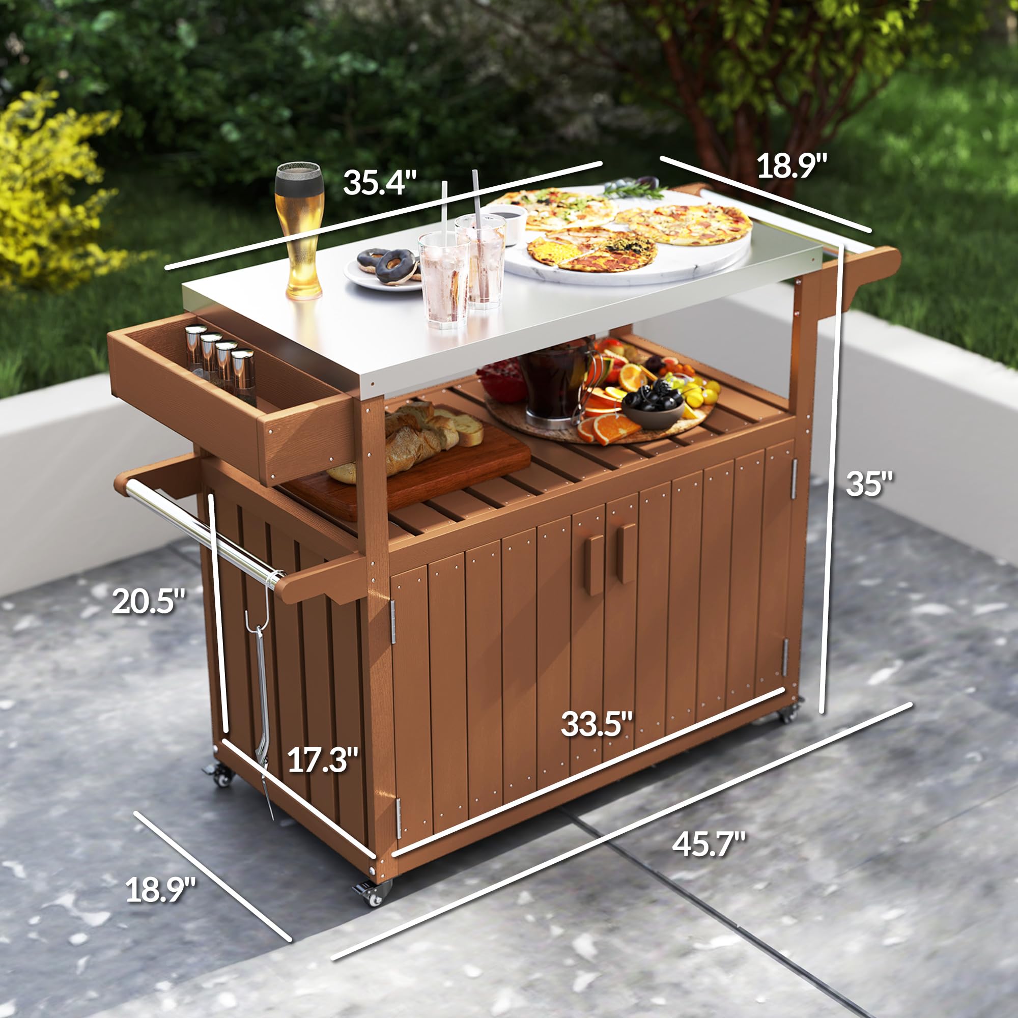 Outdoor Bar Cart with Storage Cabinet