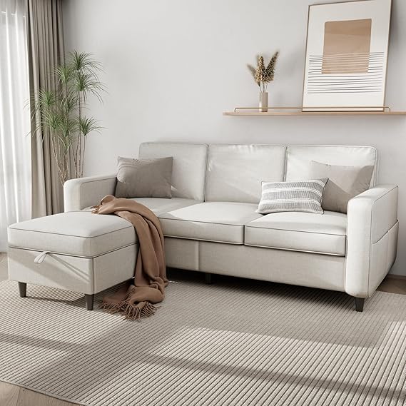 L-Shaped Sectional Sofa with Storage Ottoman