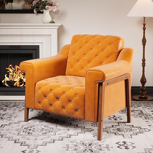 Brown PU Leather Accent Chair with Ergonomic Support