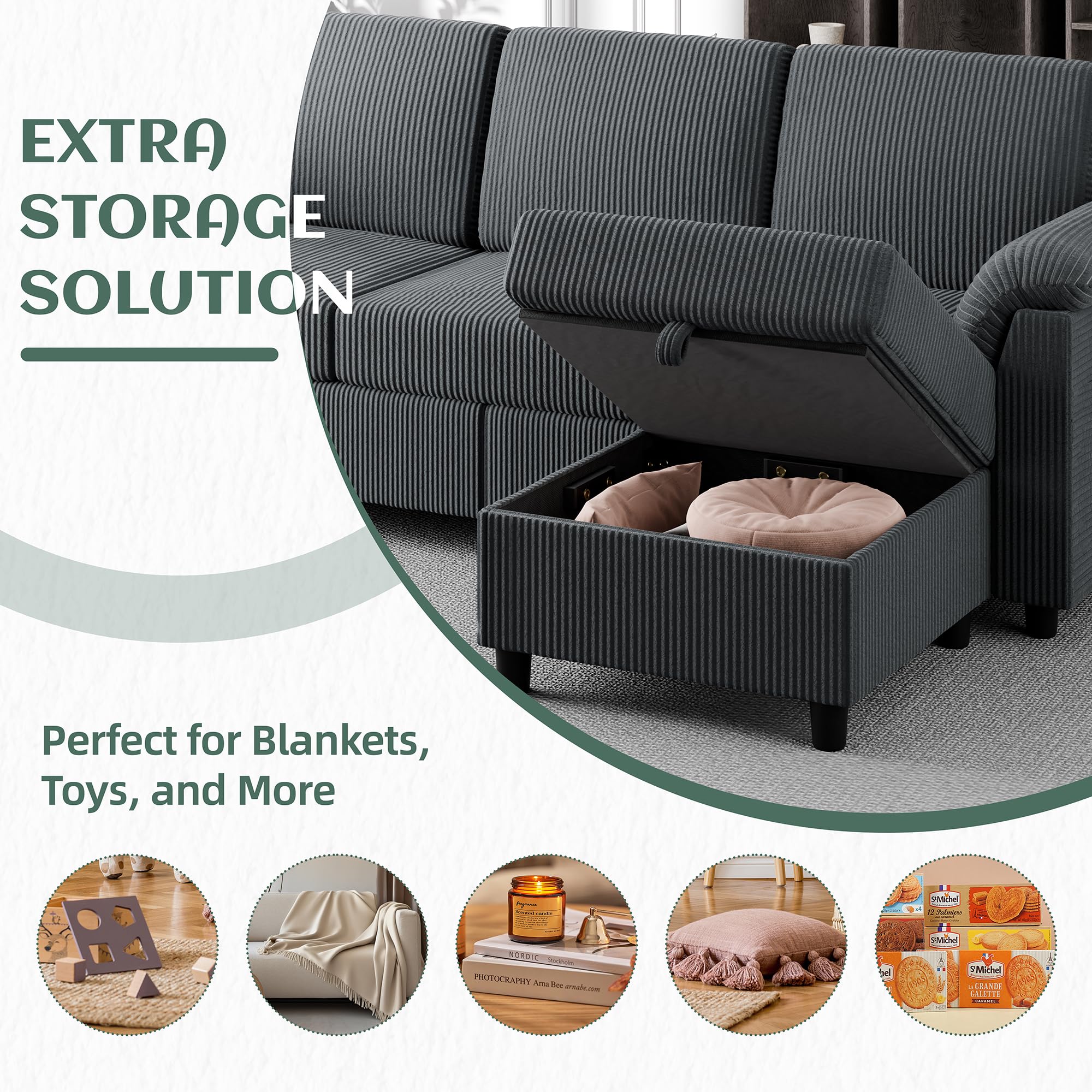 Convertible Sectional Sofa 3-Seat L-Shaped with Removable Pillows