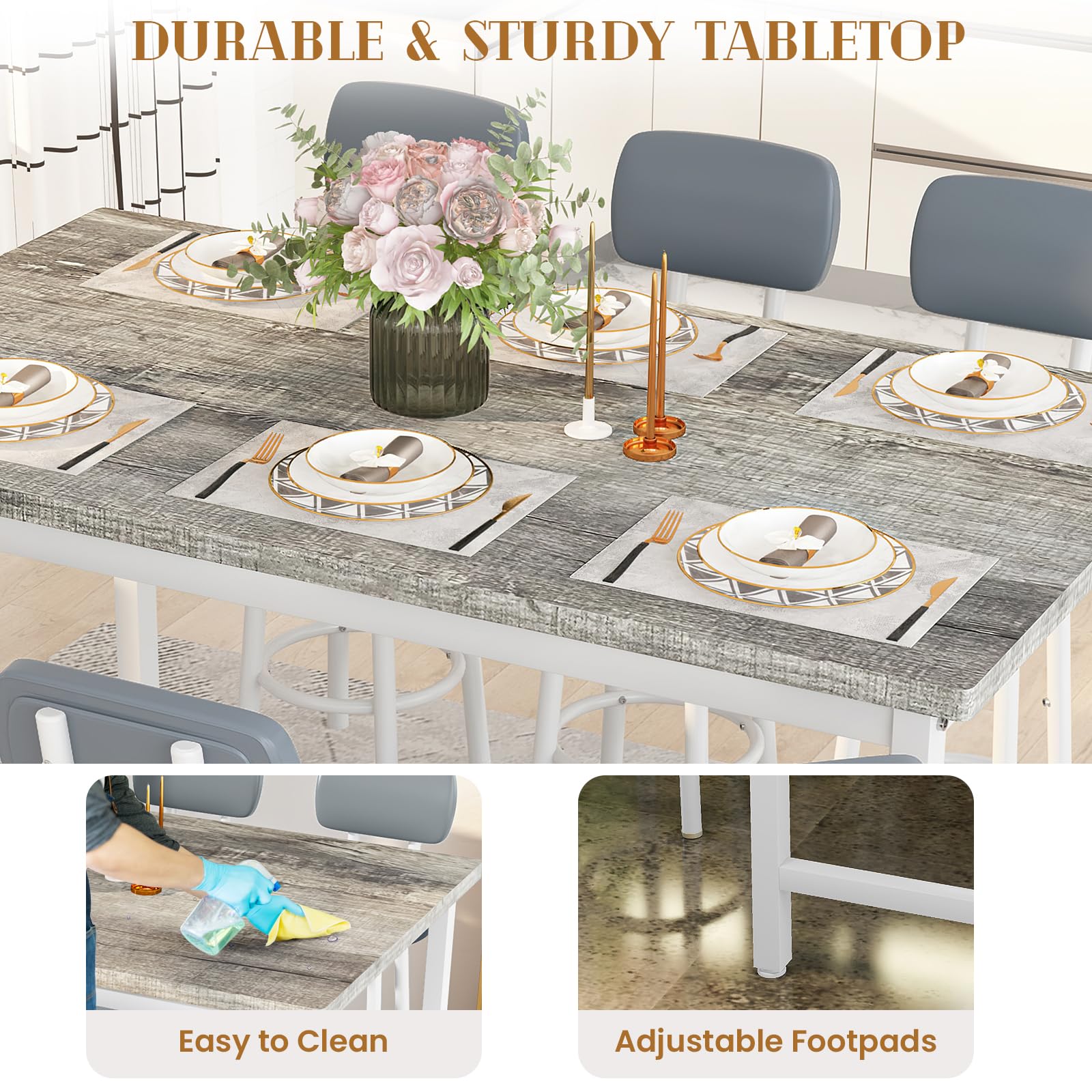 50" Counter Height Dining Table Set for 6 - 7 Piece