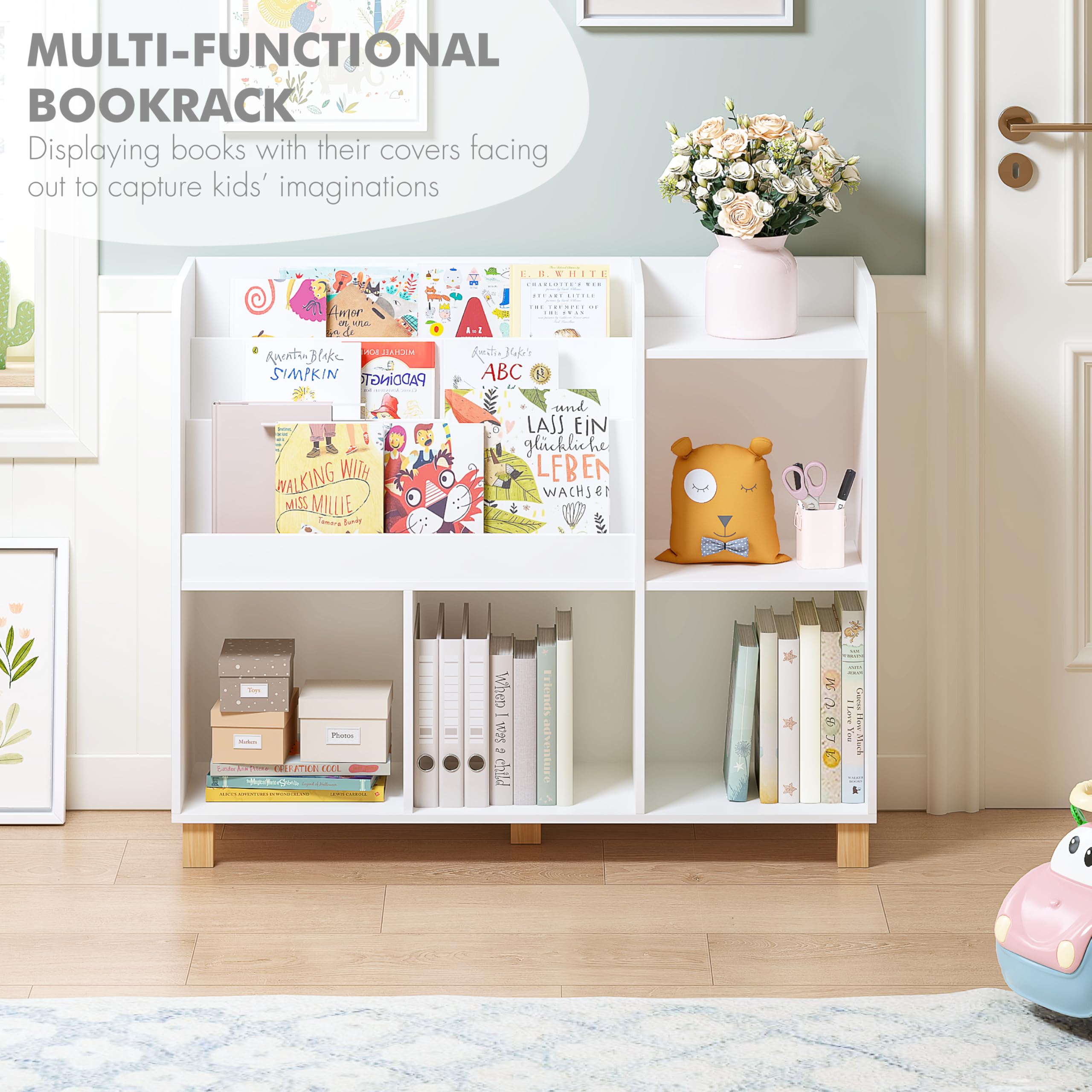 Kids Bookshelf and Toy Storage Organizer