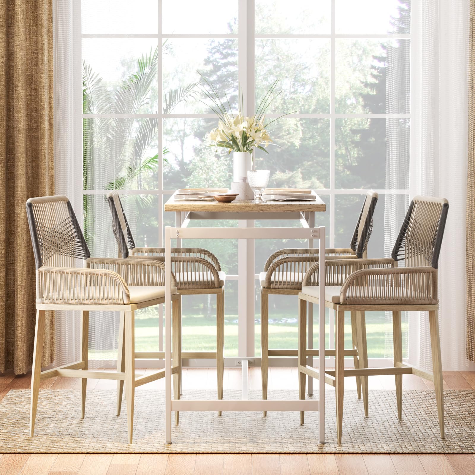 Rattan Counter Height Bar Stools Set of 4