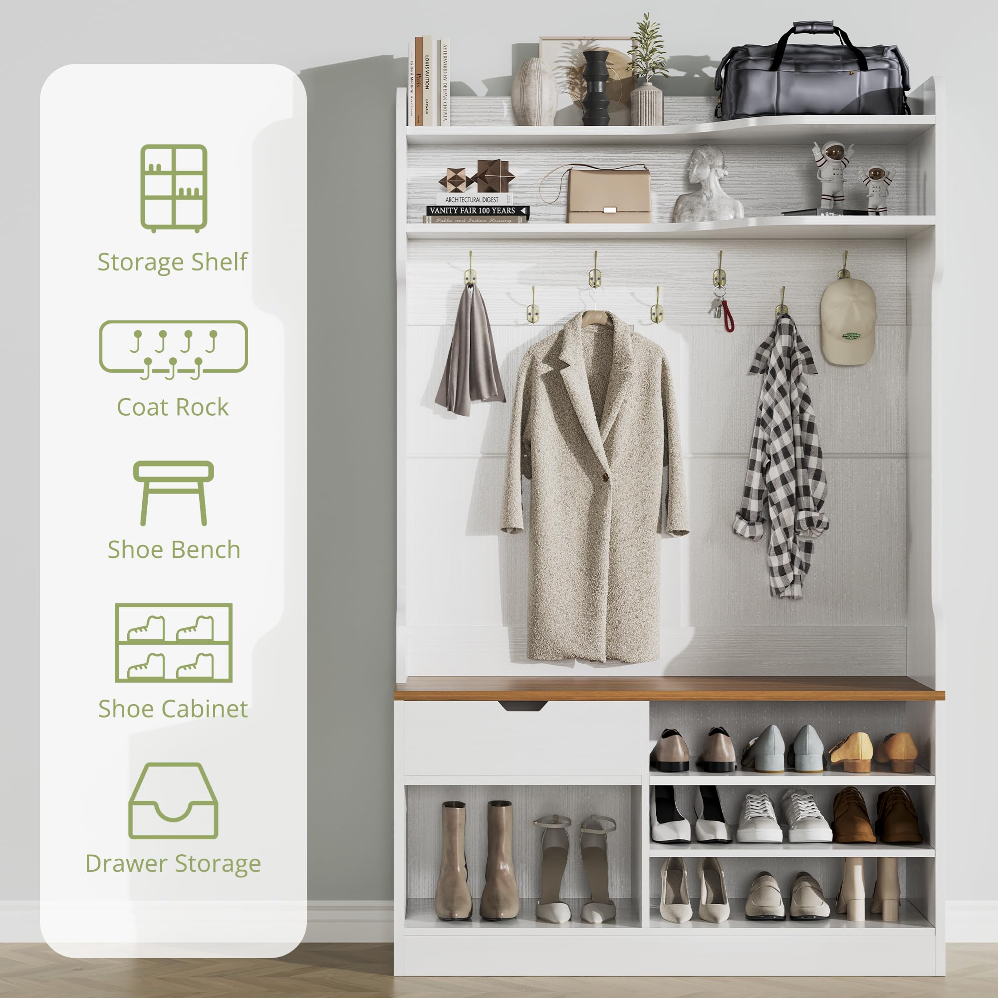 Modern Hall Tree with Bench and Shoe Storage