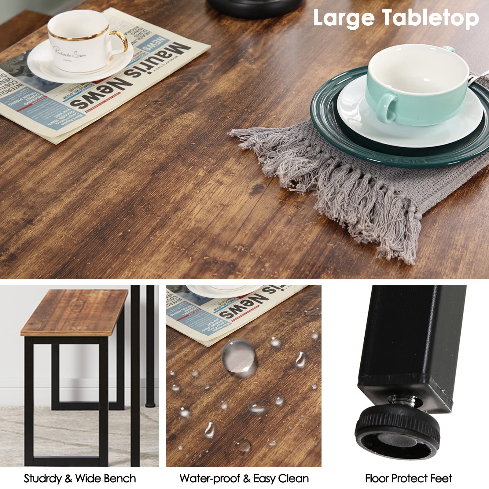 3-Piece Dining Table Set with Benches