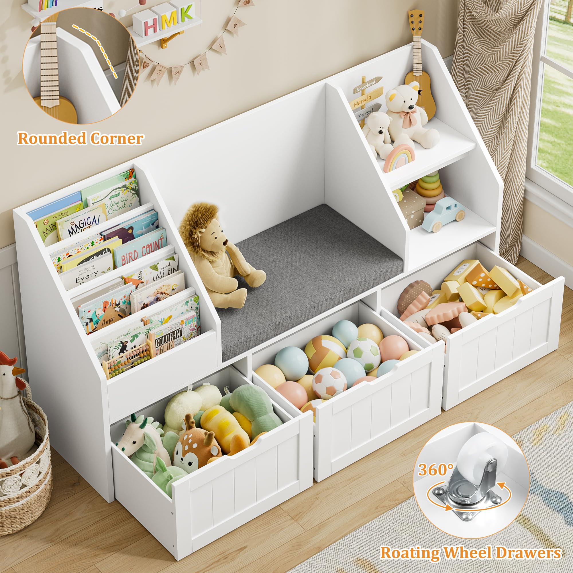 Kids Bookshelf with Reading Nook and Storage