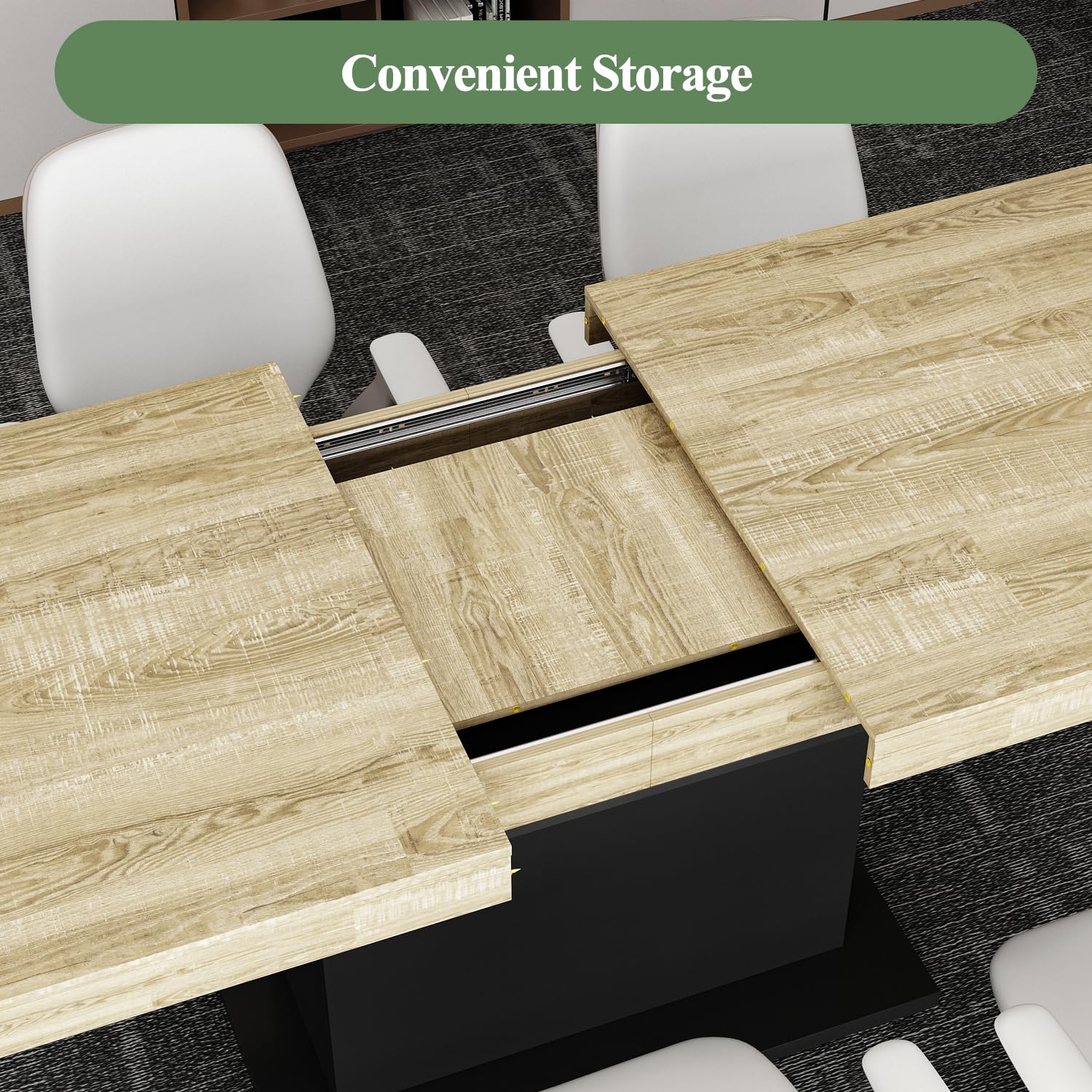 Extendable Conference Table 63-78.7 Inch Rectangle Meeting Table for 6-8 People