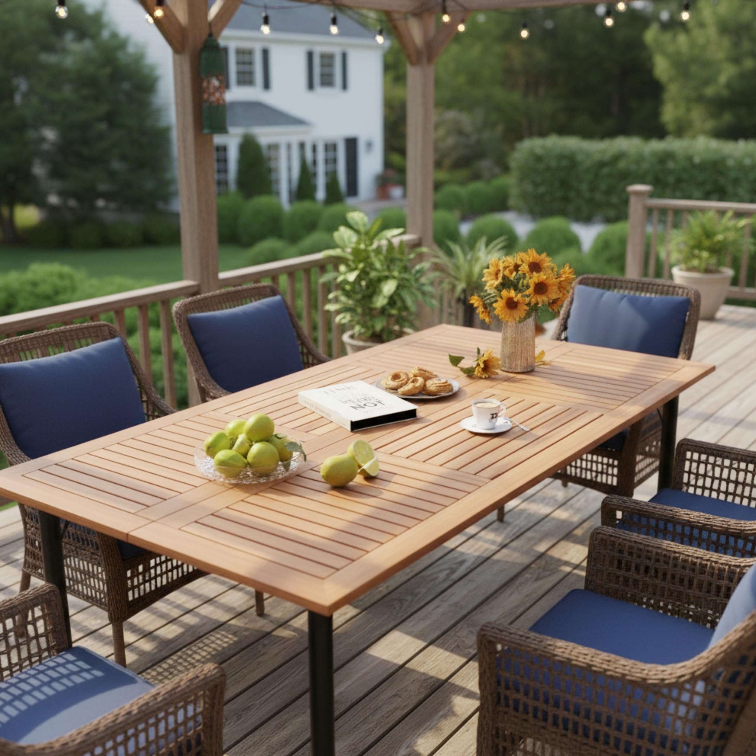 63" Acacia Wood Patio Dining Table for 6