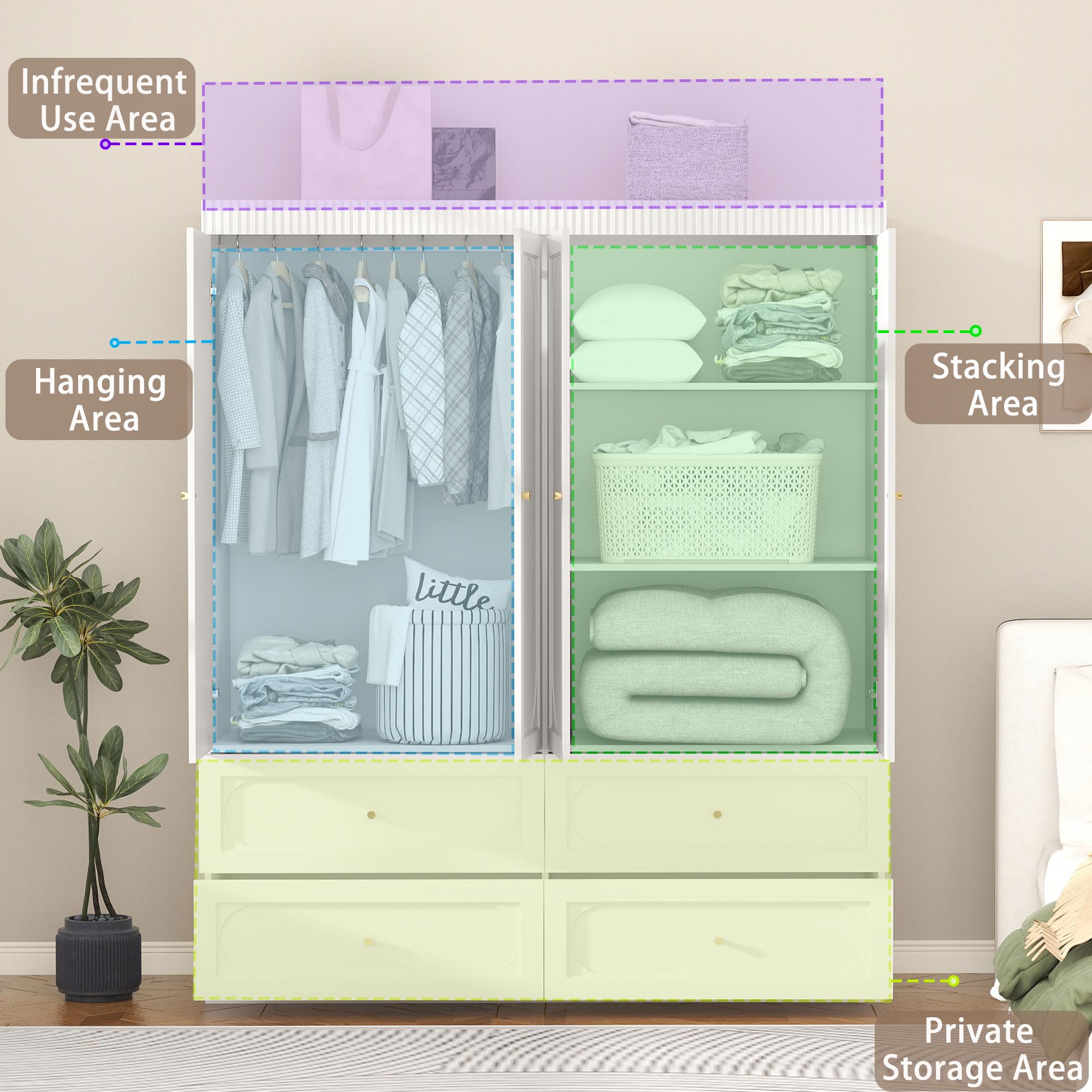 Armoire Wardrobe Closet with 4 Drawers and 4 Doors