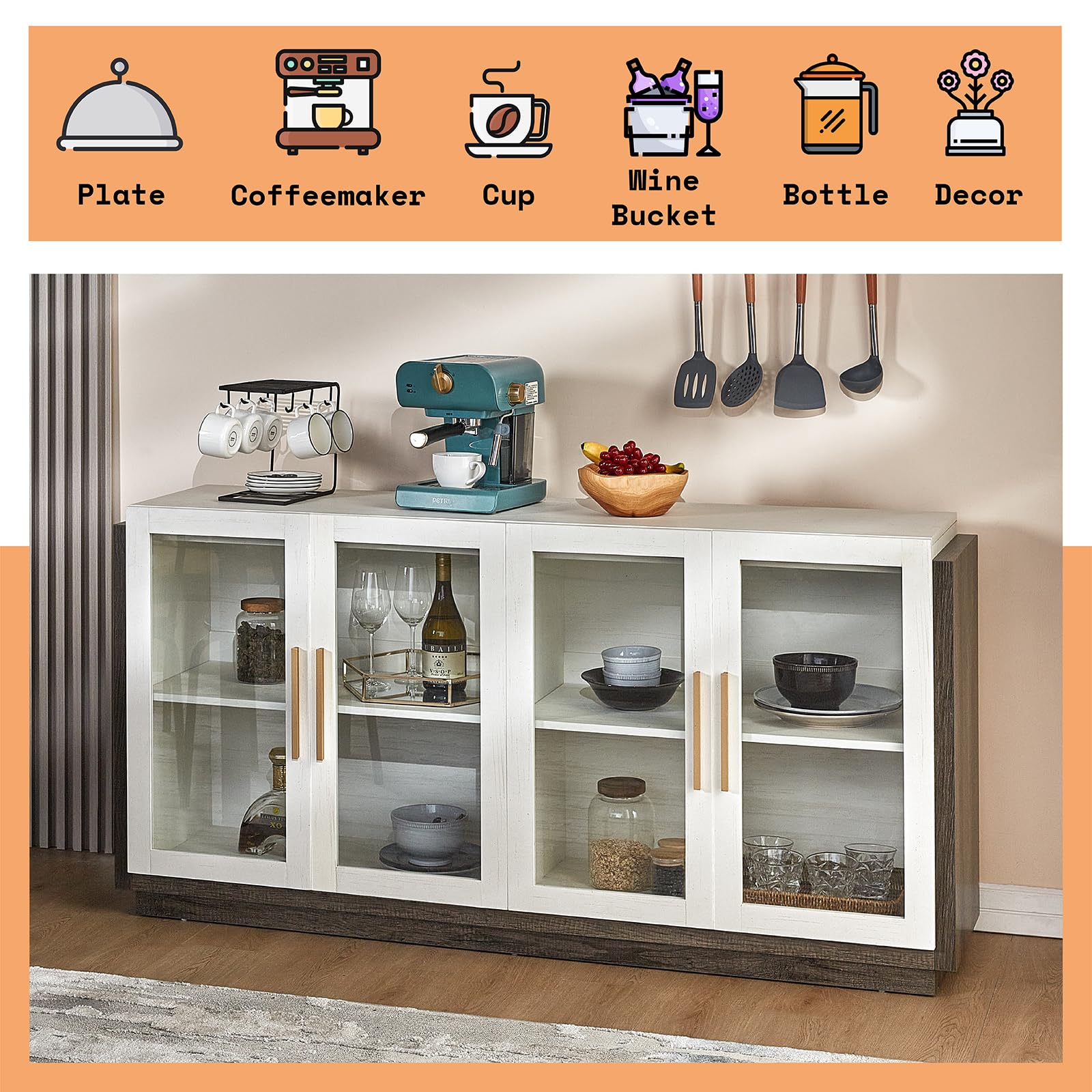 LED Sideboard Buffet Cabinet with Glass Doors