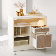 2 Drawer Rattan Lateral File Cabinet with Lock and Power Strip
